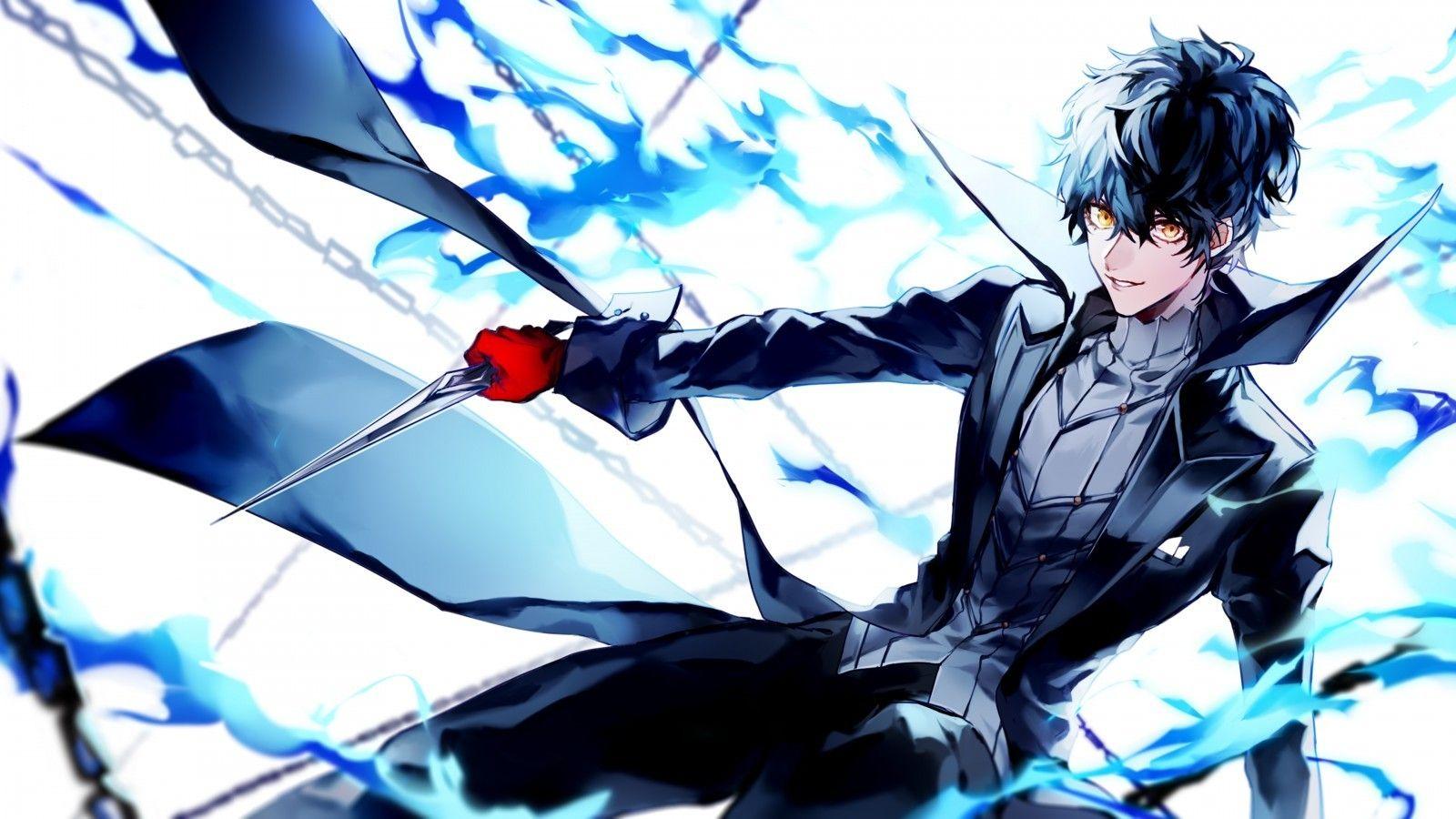 1600x900 Download 1600x900 Persona Joker, Knife, Smiling, Anime Games Wallpaper