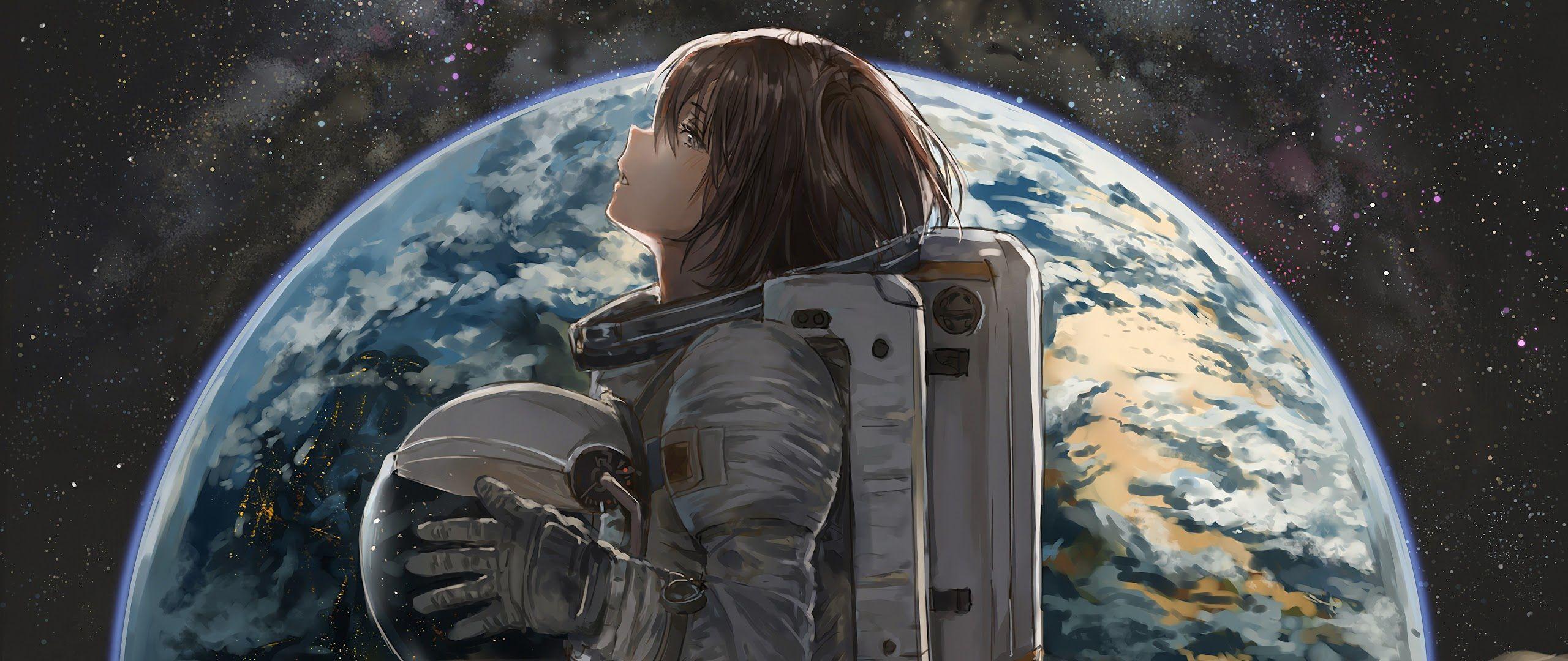 2560x1080 Anime Girl in Space Wallpaper .