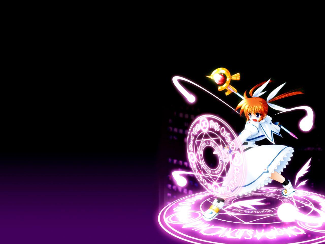 1280x960 black blue eyes boots dress magic mahou shoujo lyrical nanoha orange hair socks staff takamachi nanoha. konachan.com.com Anime Wallpaper