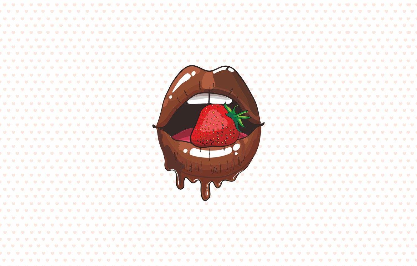 1332x850 Wallpaper figure, graphics, teeth, strawberry, lips, hearts, red, chocolate, lips, strawberry, red lips, chocolate lips image for desktop, section минимализм