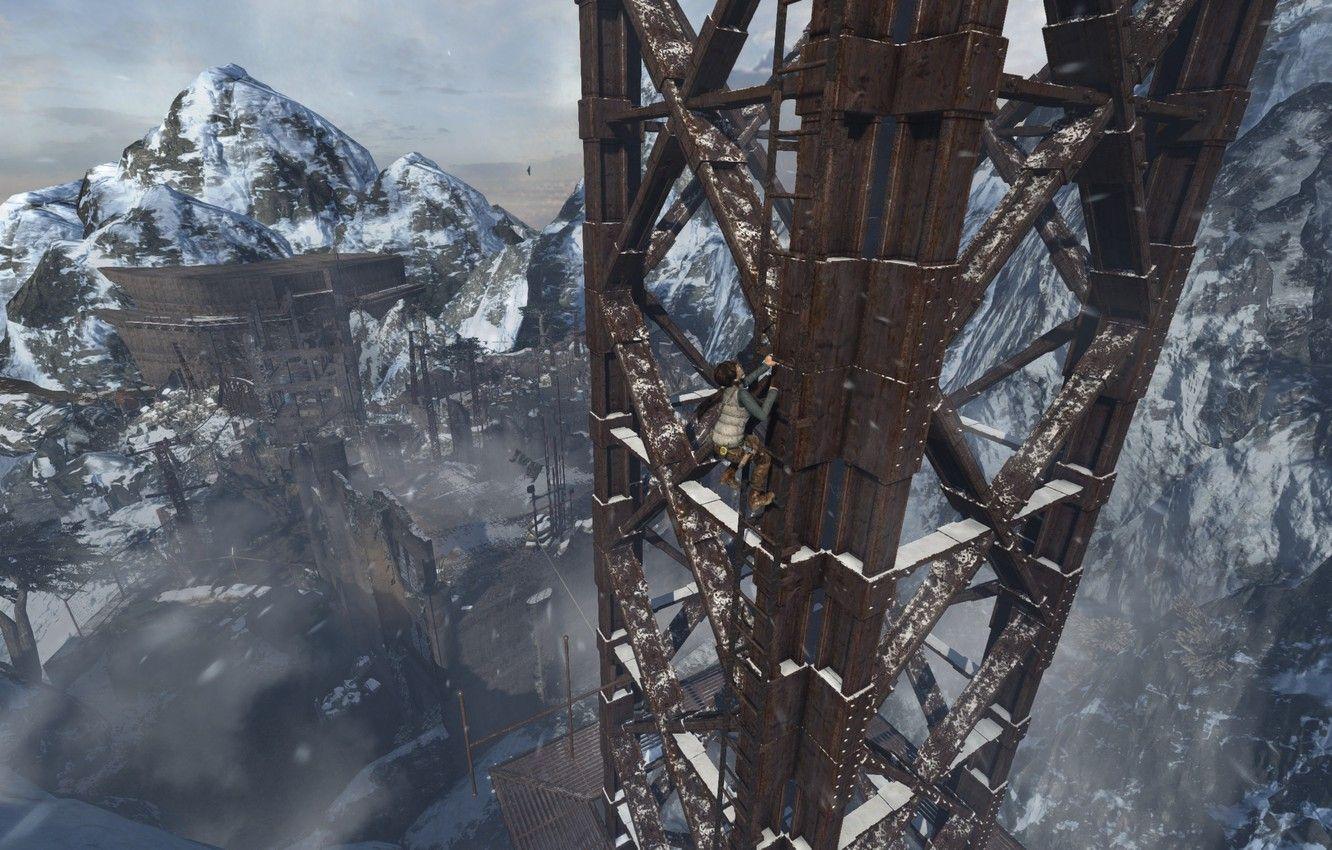 1332x850 Wallpaper Lara Croft, Tomb Raider Climbing, Radio Tower, screenshots image for desktop, section игры