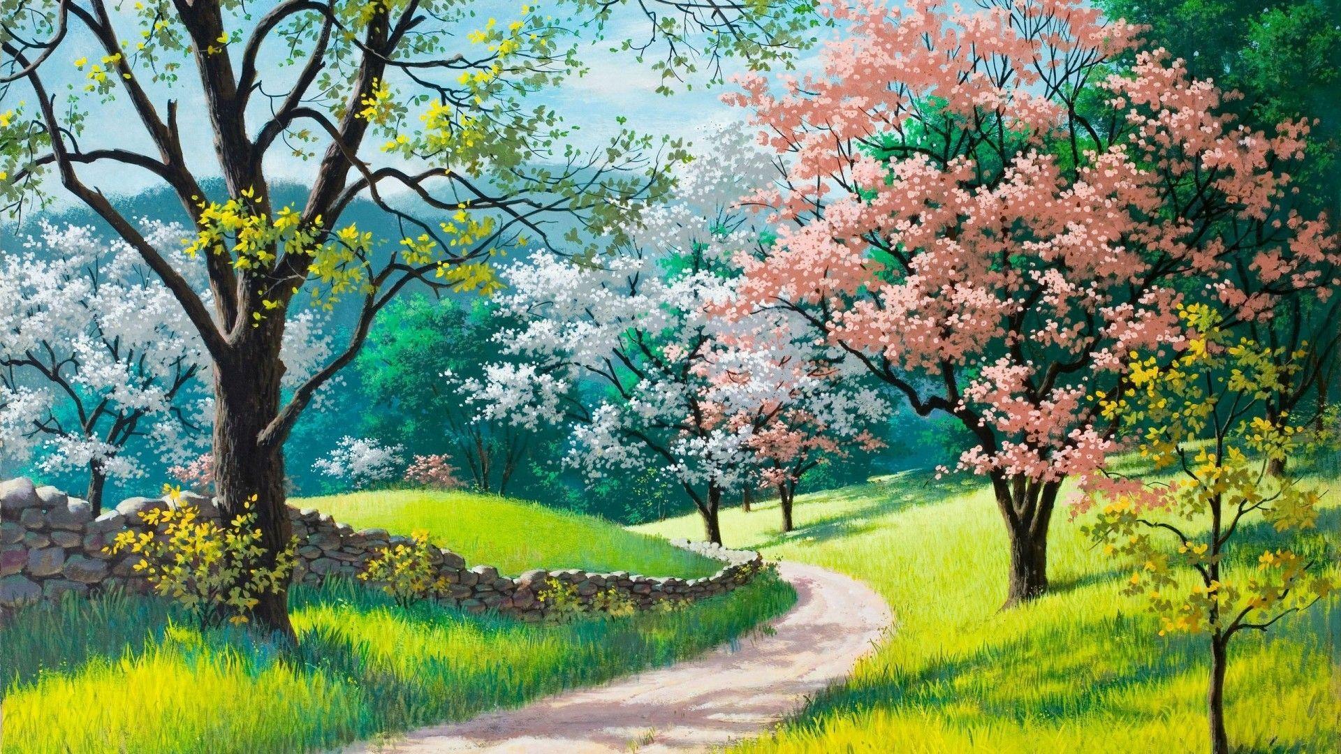 1920x1080 Spring Nature Desktop Wallpaper. Best HD Wallpaper. Landscape wallpaper, Spring landscape, Landscape paintings