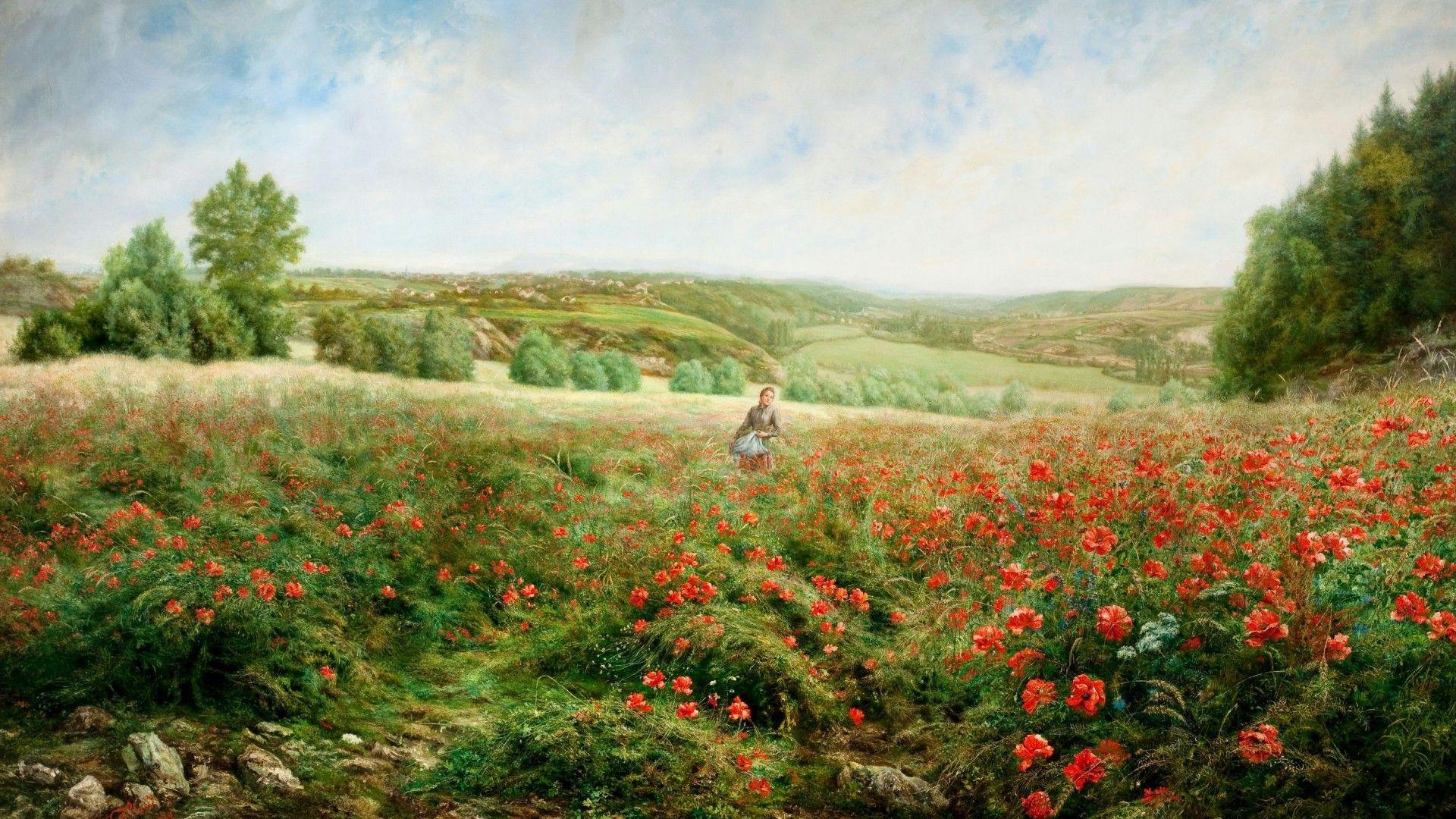 1920x1080 Art, Women, Fields, High Resolution, Desktop Image, Paintings Windows, Sky, Landscapes, Rustic, Mood, Spring, Summer