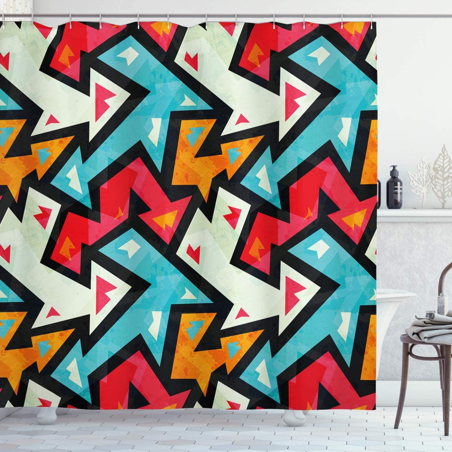 1500x1500 Ambesonne Abstract Shower Curtain, Graphic Arrow Pattern with Grunge Effect Funky Psychedelic Colorful Zigzag Artwork, Cloth Fabric Bathroom Decor Set with Hooks, 70 Long, Multicolor: Home & Kitchen