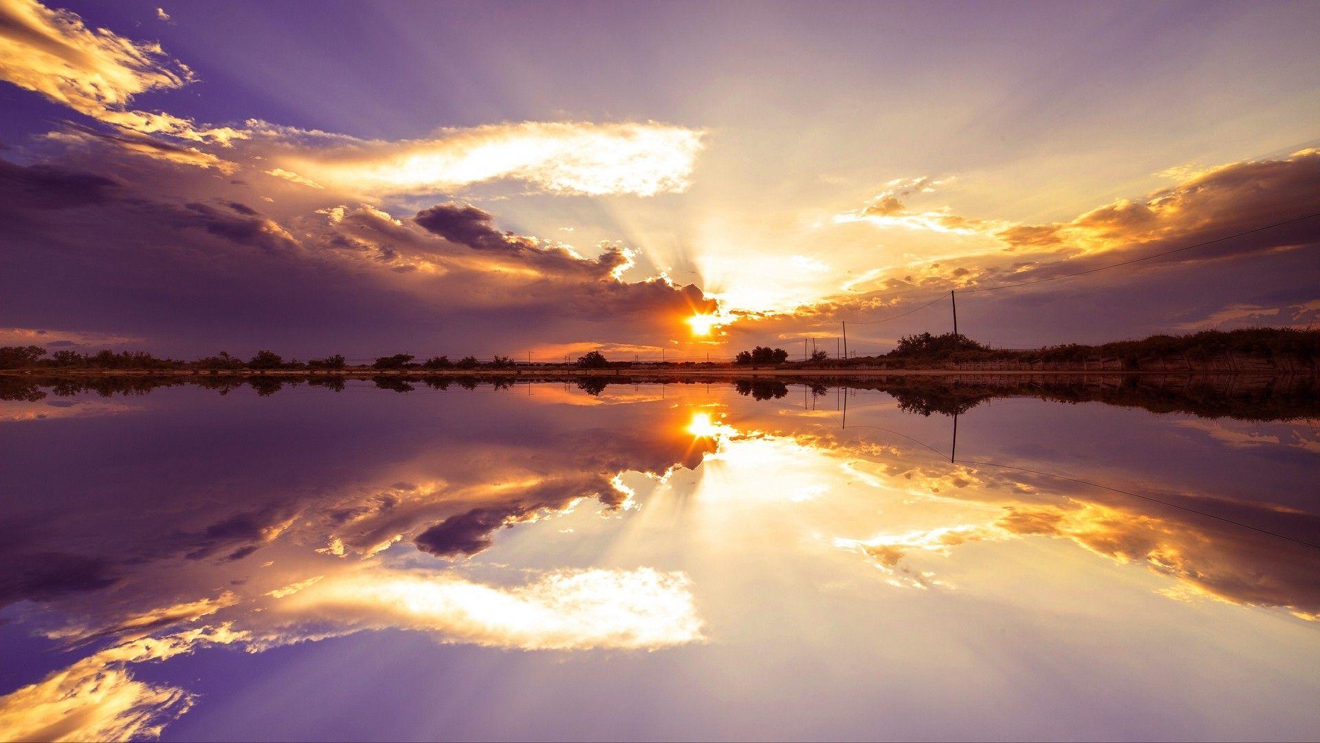 1920x1080 Sunset, horizon, lake, clouds, saint lucia. picture, photo, desktop wallpaper