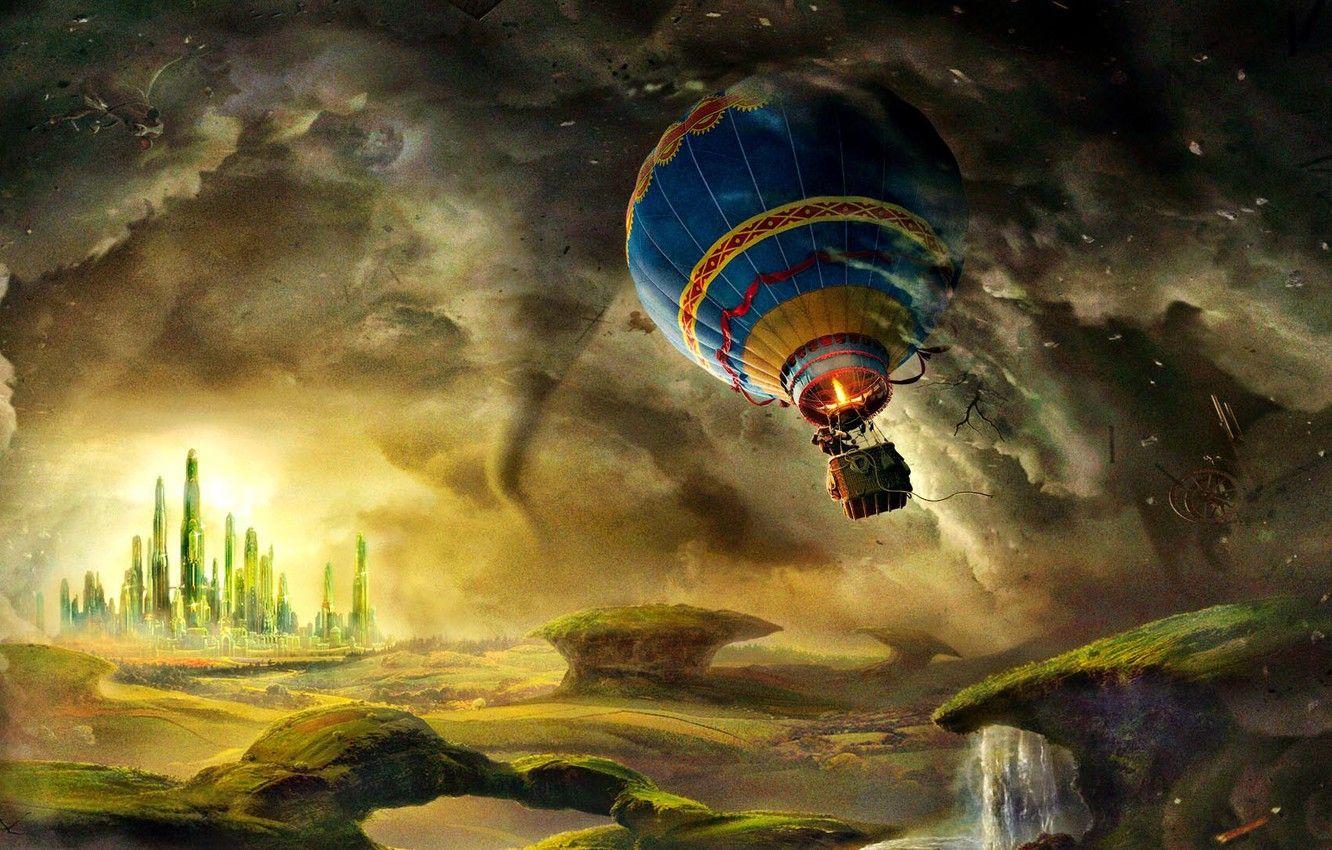 1332x850 Wallpaper the wreckage, flight, hope, balloon, traveler, valley, tornado, tower, hurricane, adventure, James Franco, Oz the Great and powerful, Oz The Great And Powerful, emerald city image for desktop, section фантастика