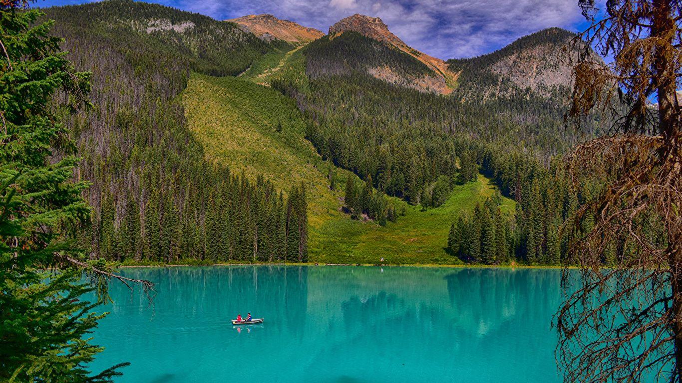 1366x768 image Canada Emerald Lake Nature Mountains Forests 1366x768