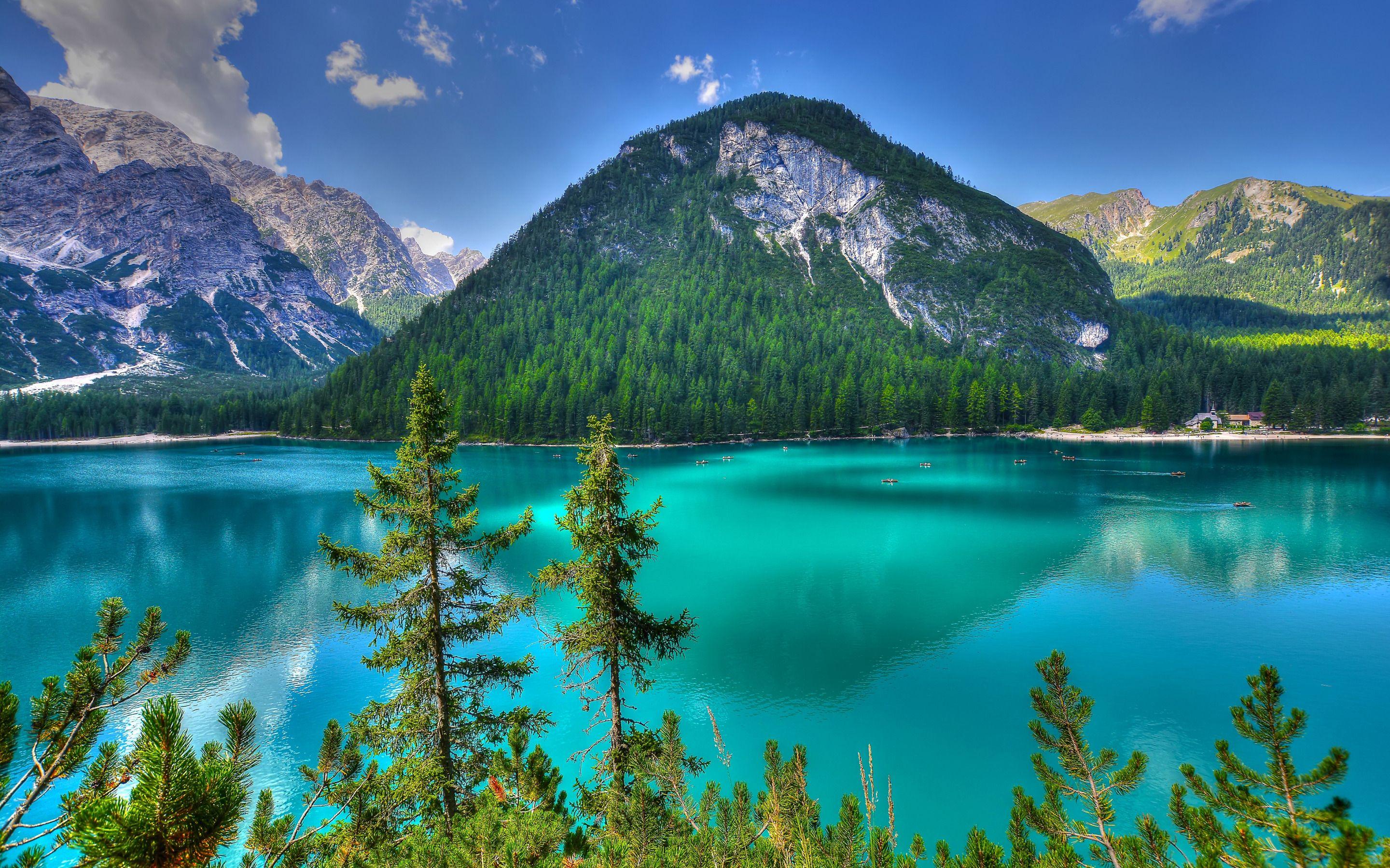 2880x1800 Download wallpaper mountain lake, mountain landscape, summer, emerald lake, Alps, Dolomites, Trentino, Italy for desktop with resolution 2880x1800. High Quality HD picture wallpaper