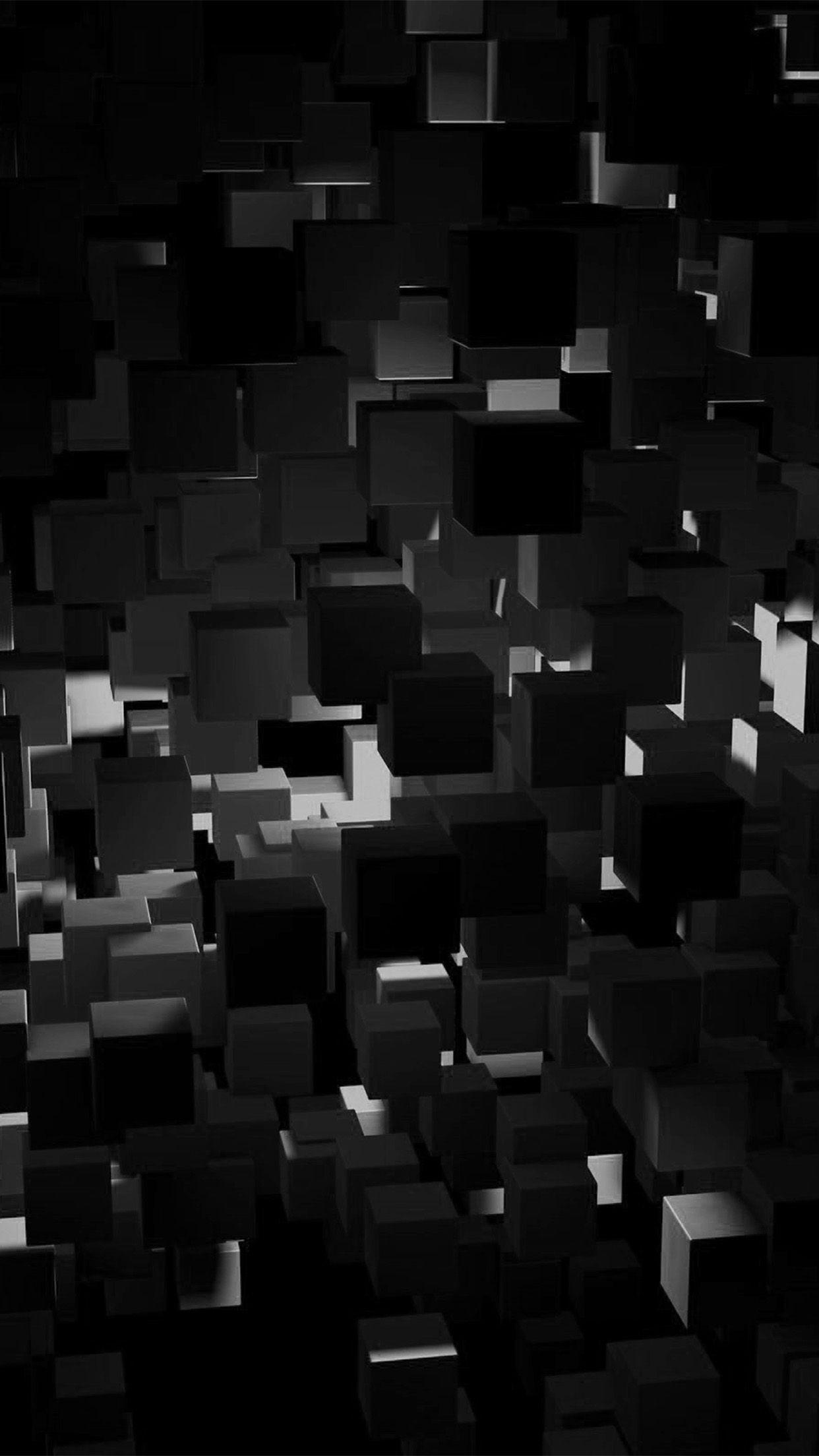 1242x2208 iPhone X wallpaper. cube black blue abstract pattern bw