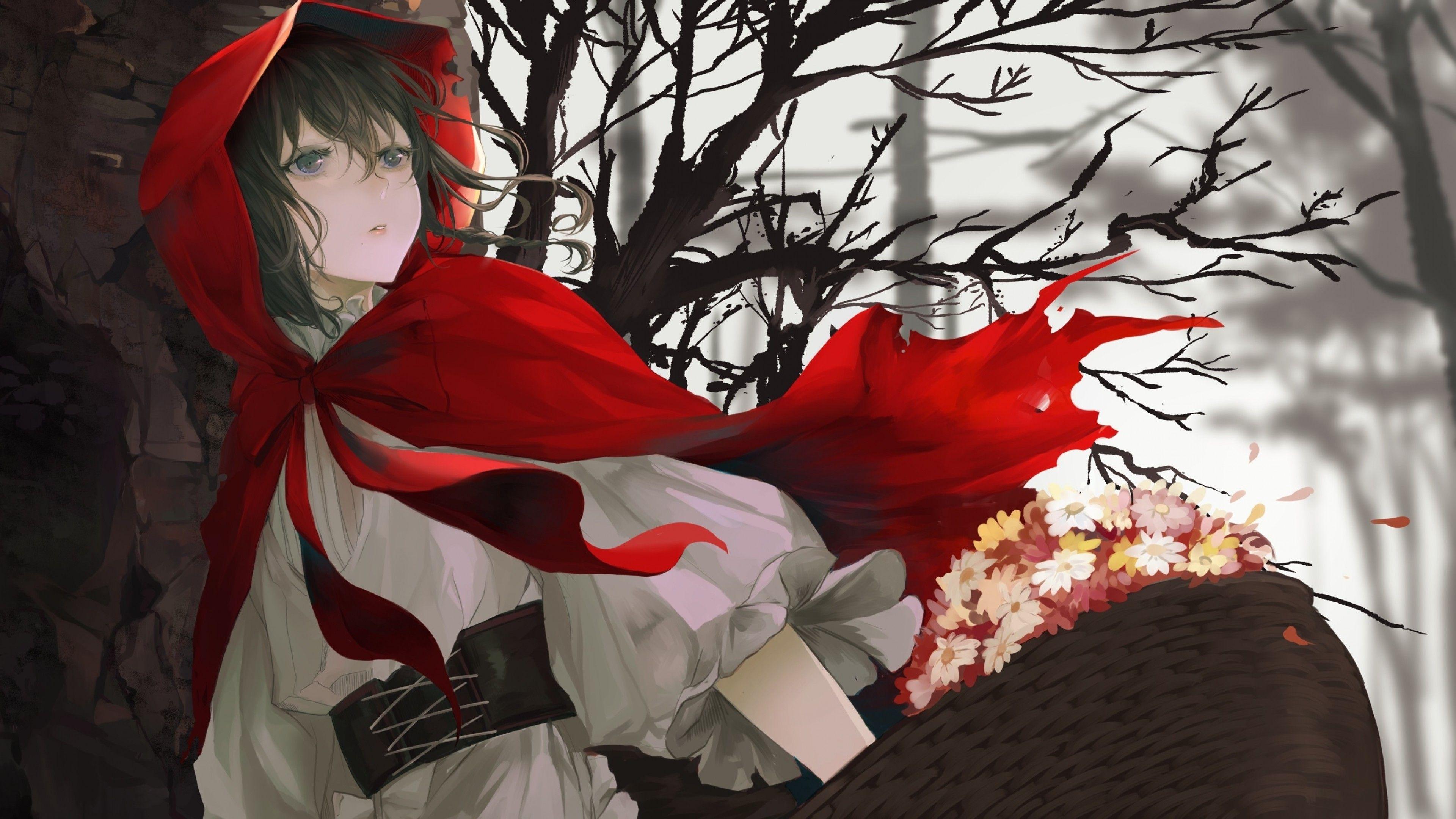 3840x2160 Download 3840x2160 Little Red Riding Hood, Anime Girl, Flowers Wallpaper for UHD TV