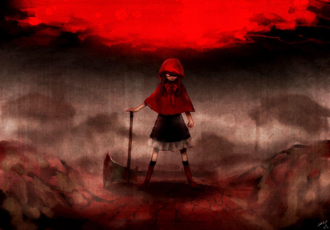 1400x974 blood little red riding hood red red eyes red riding hood signed weapon. konachan.com.com Anime Wallpaper