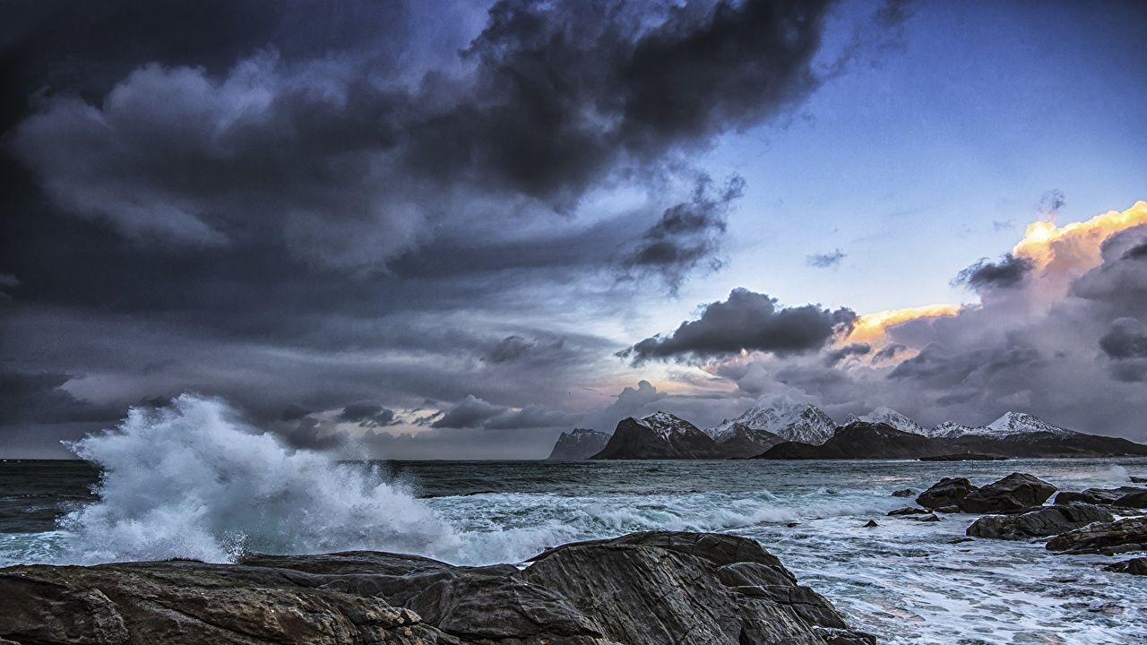 1280x720 Picture storm cloud Ocean Nature Sky Coast Clouds