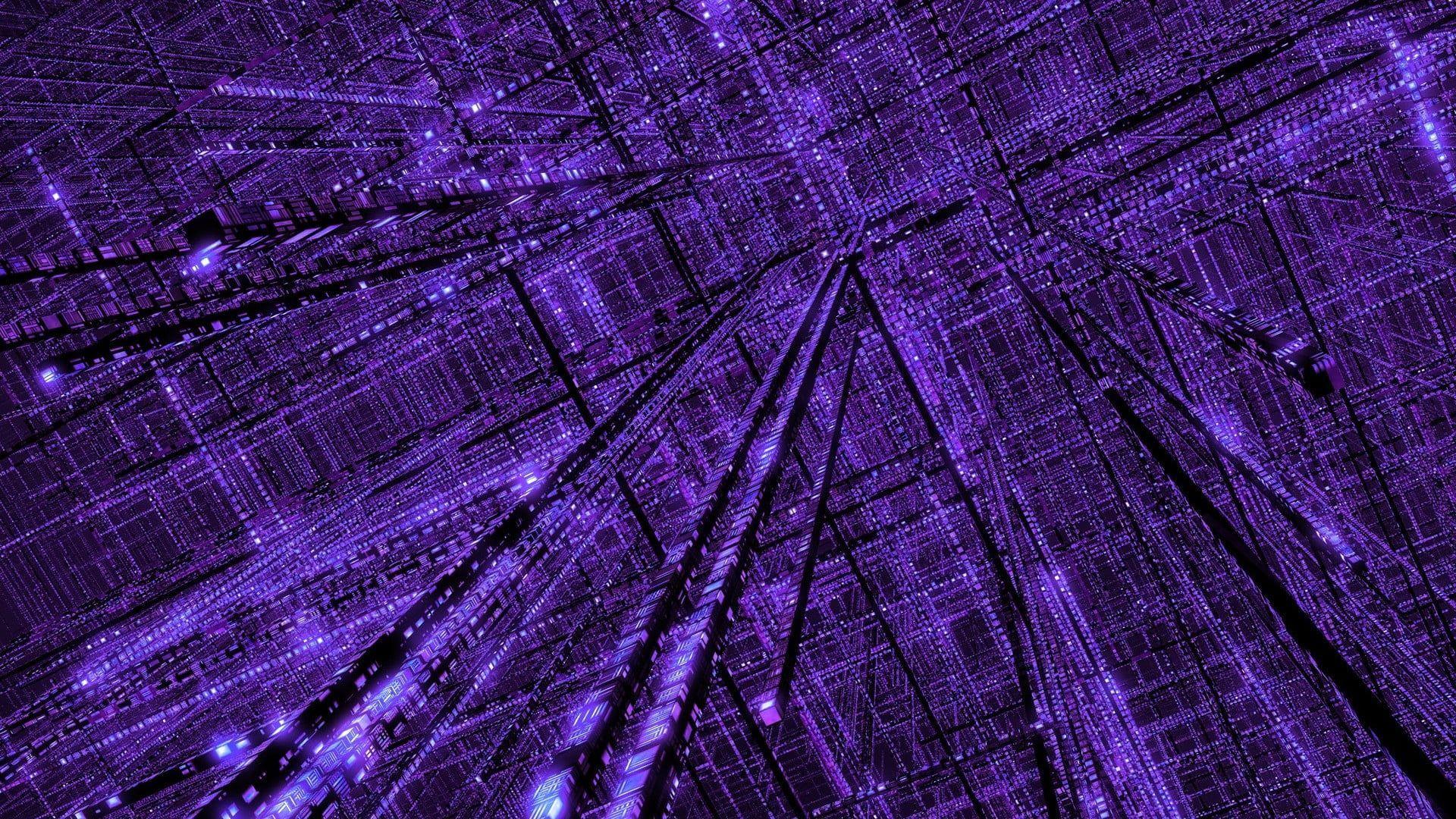 1920x1080 purple 3D lines lights #grid #purple #abstract #glowing D Digital Blasphemy 3D Abstract P #wallpaper. Purple wallpaper, Purple abstract, Abstract wallpaper
