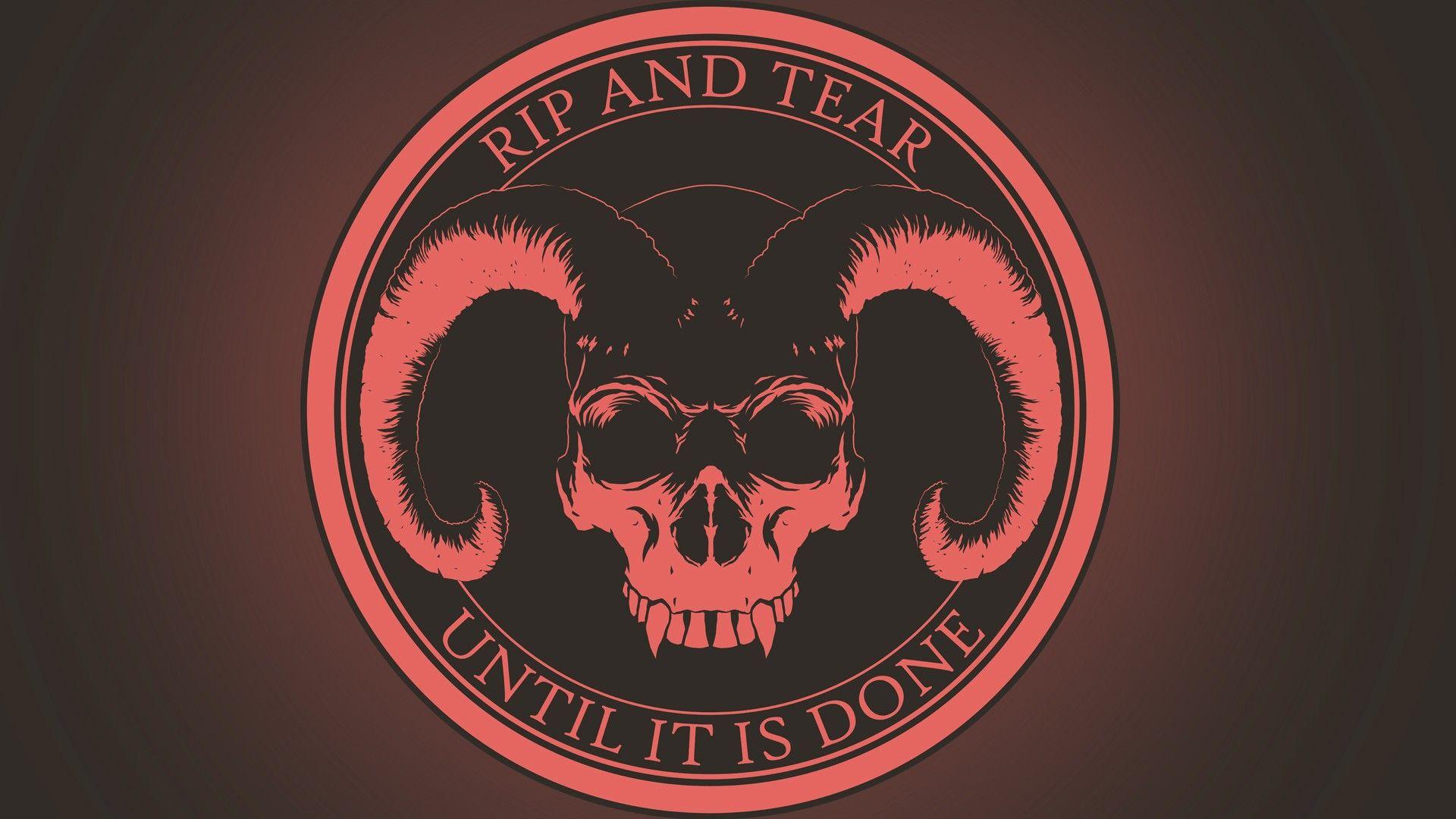 1920x1080 #skull, #evil, #horns, #Doom (game), #demon, #logo wallpaper