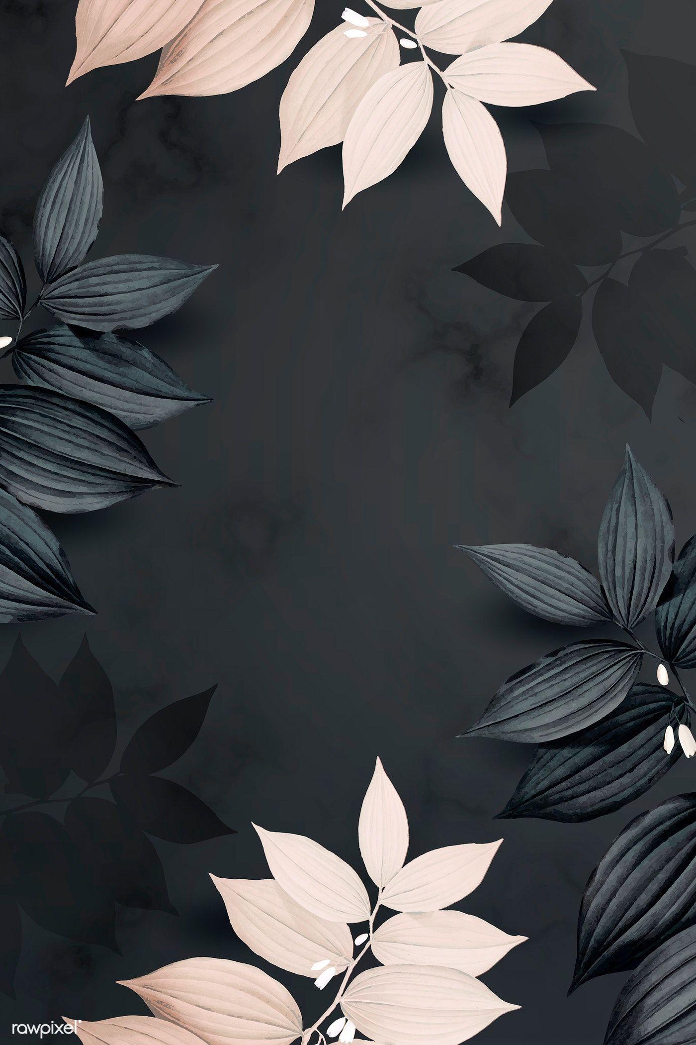1400x2100 Download premium vector of Foliage pattern black background vector 936156. Flower background wallpaper, Black background wallpaper, iPhone background wallpaper
