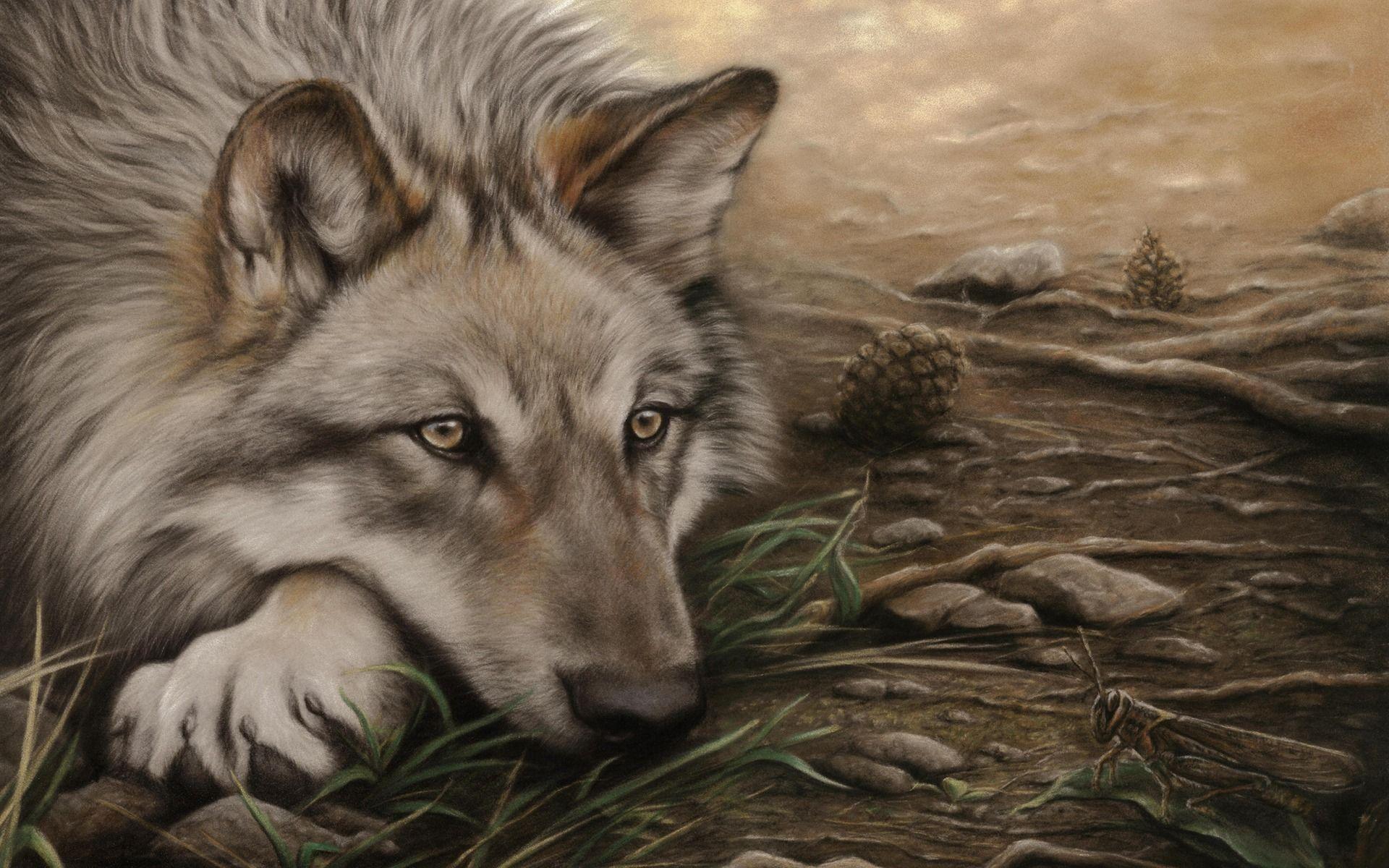 1920x1200 Wolf Drawing HD Wallpaper