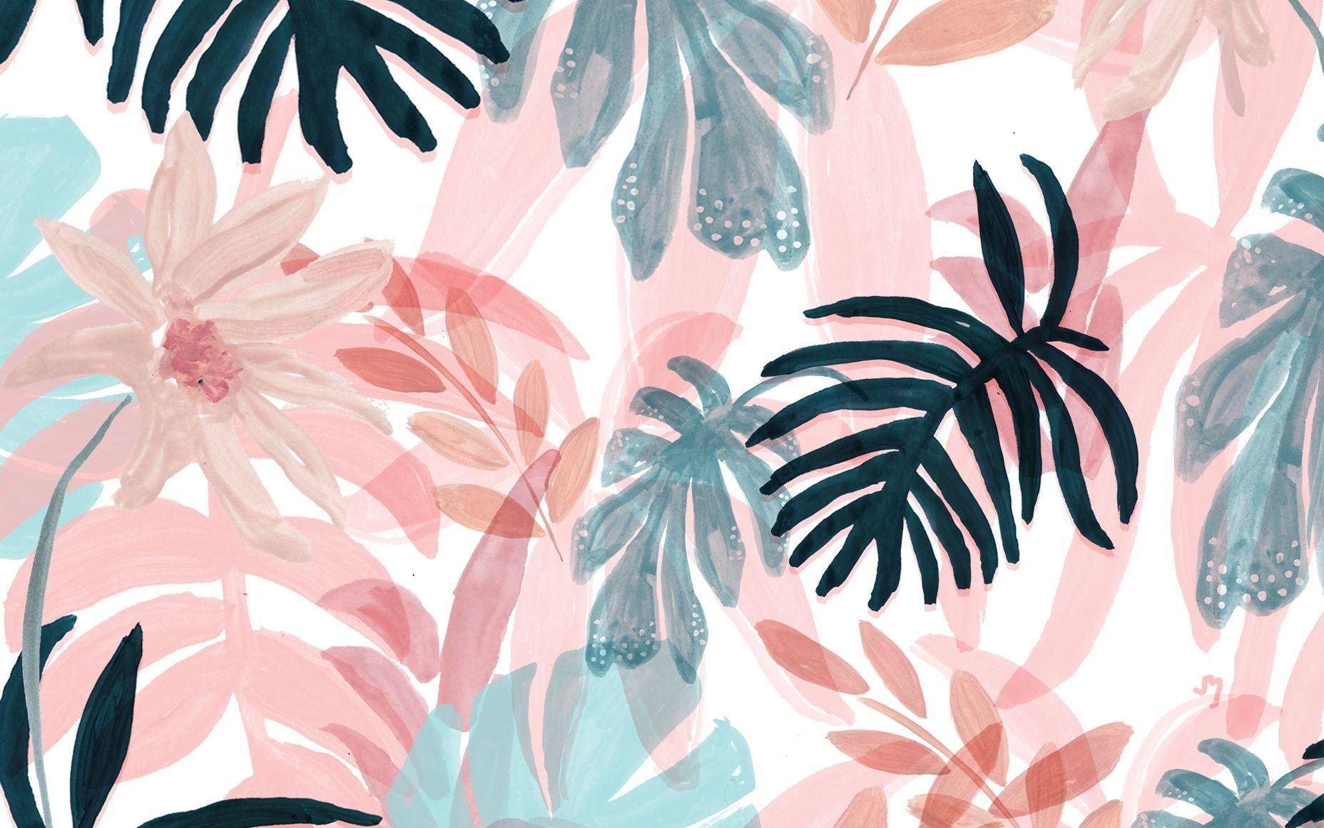 1856x1161 pink desktop wallpaper, pattern, pink, leaf, botany, design, plant, textile, floral design, wallpaper, flower