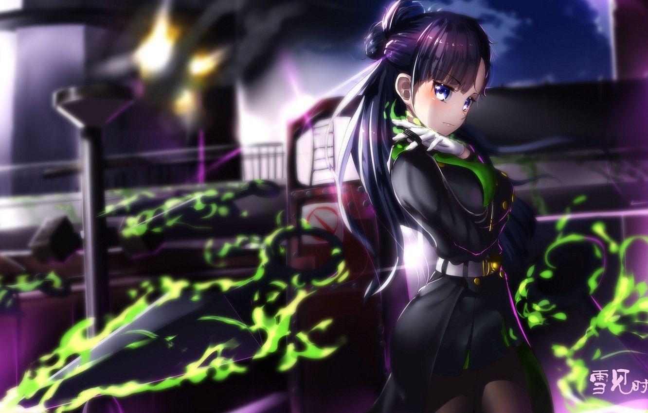 1332x850 Wallpaper girl, weapons, magic, smoke, anime, art, Owari no Seraph, shigure yukimi image for desktop, section сёнэн