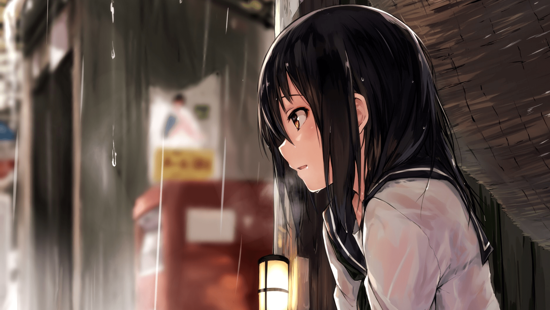 1872x1054 Anime Girl Rain Wallpaper .