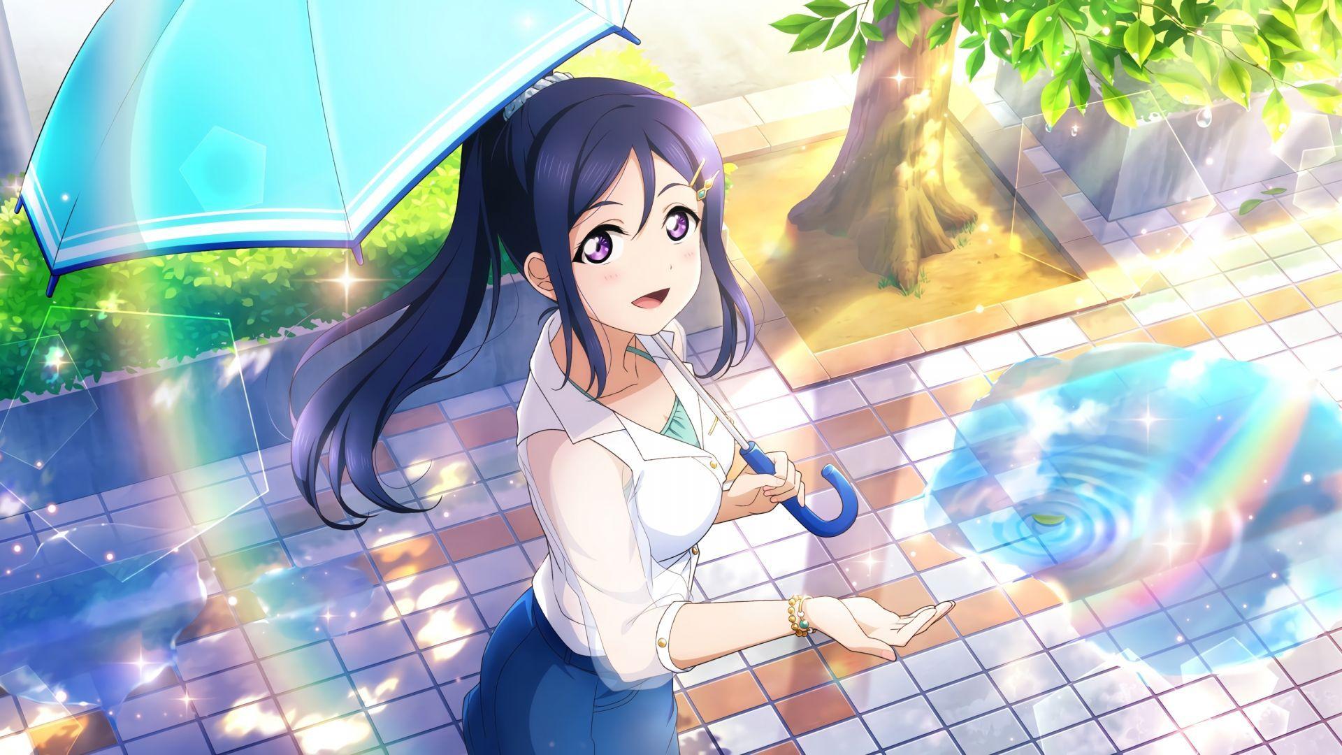 1920x1080 Desktop wallpaper rain, anime girl, love live!, pretty, HD image, picture, background, 19ebaa