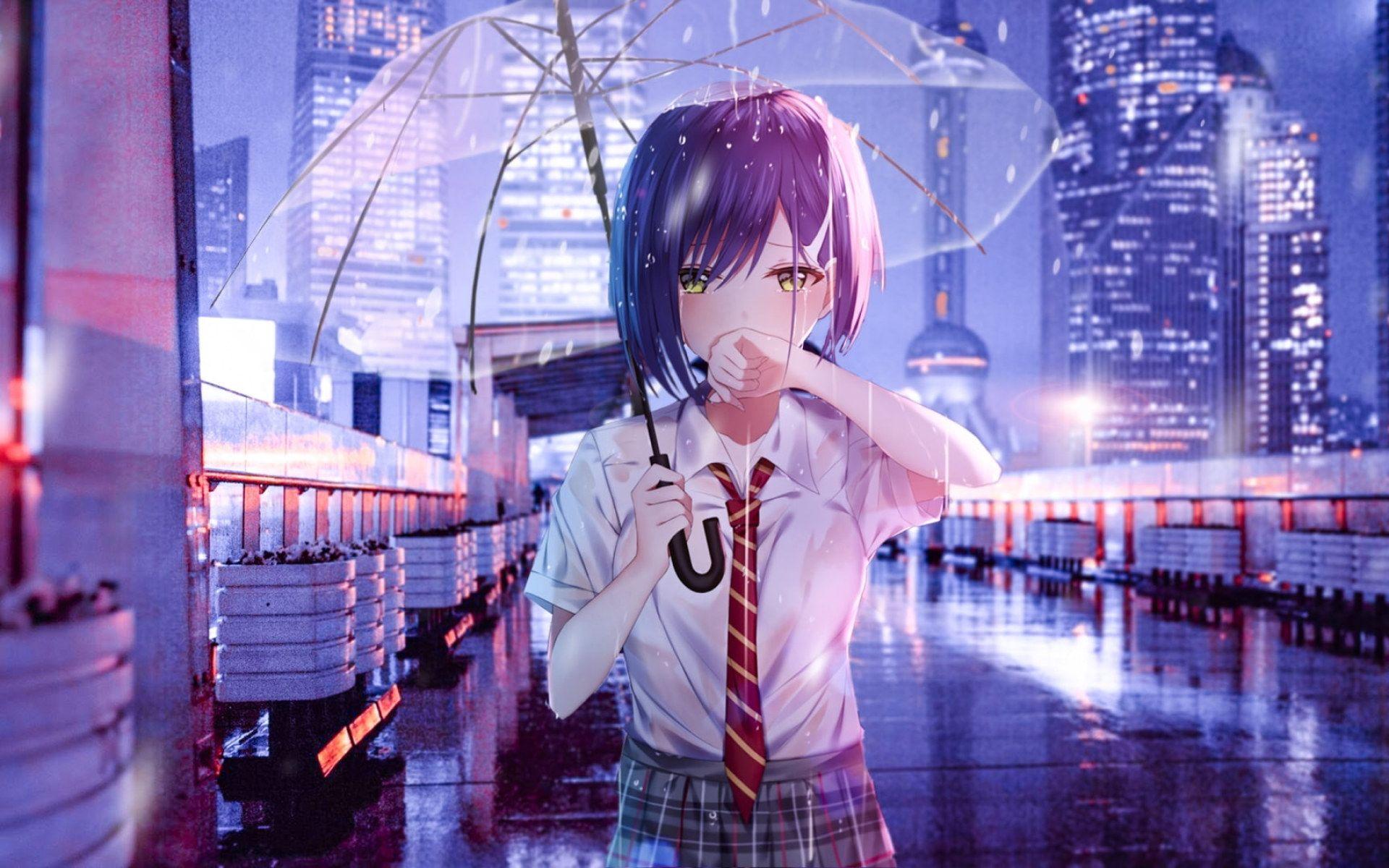1920x1200 Rain wallpaper, anime art, cry, anime girl, umbrella, transparent umbrella • Wallpaper For You HD Wallpaper For Desktop & Mobile