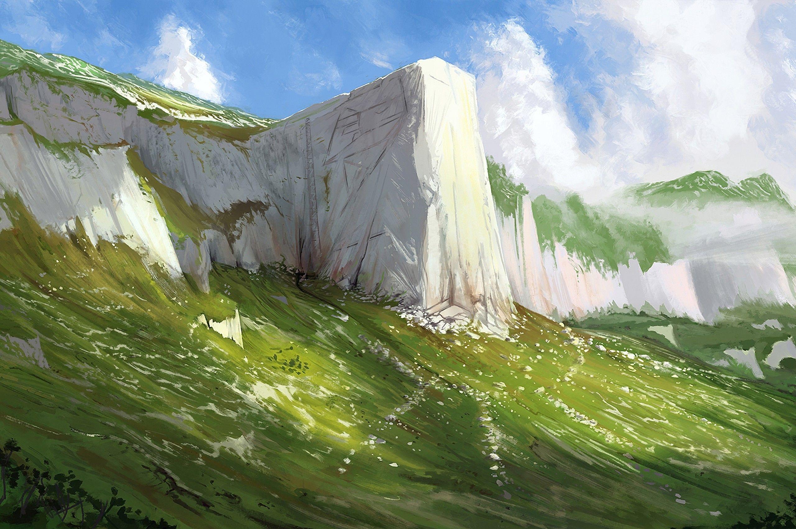 2560x1700 Download 2560x1700 Fantasy Landscape, Cliff, Green, Scenery Wallpaper for Chromebook Pixel