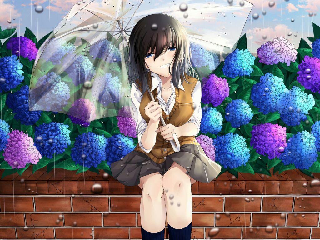 1024x768 Desktop wallpaper outdoor, beautiful, anime girl, rain, cute, HD image, picture, background, 75f41d