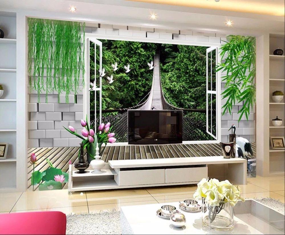 1000x827 Custom 3D Wallpaper Murals Window Bamboo Wallpaper For Walls Decoration Expand space Iron Bridge Living room Desktop Wallpaper. bamboo wallpaper. 3D wallpaperbamboo wallpaper for walls