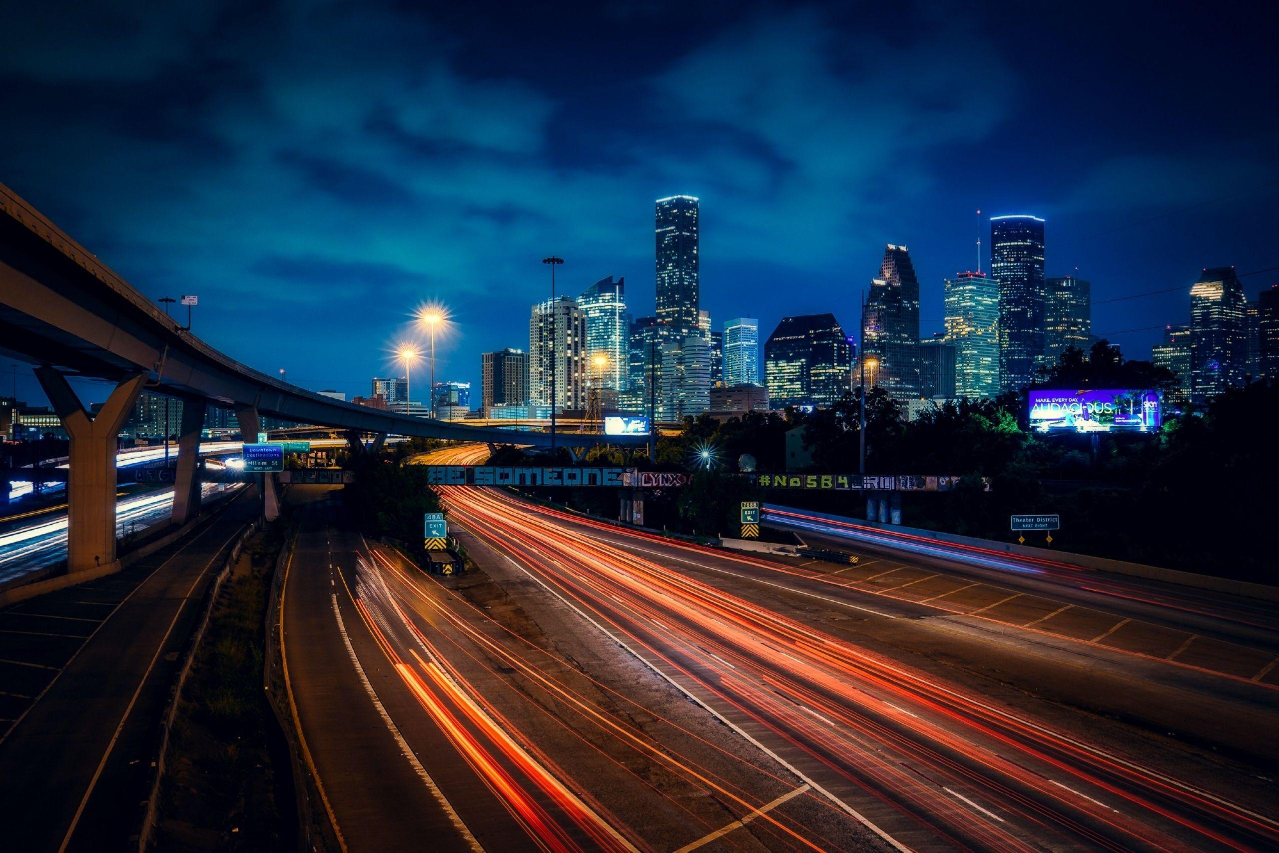 Wallpaper USA Houston Fence night time Street lights 1080x1920