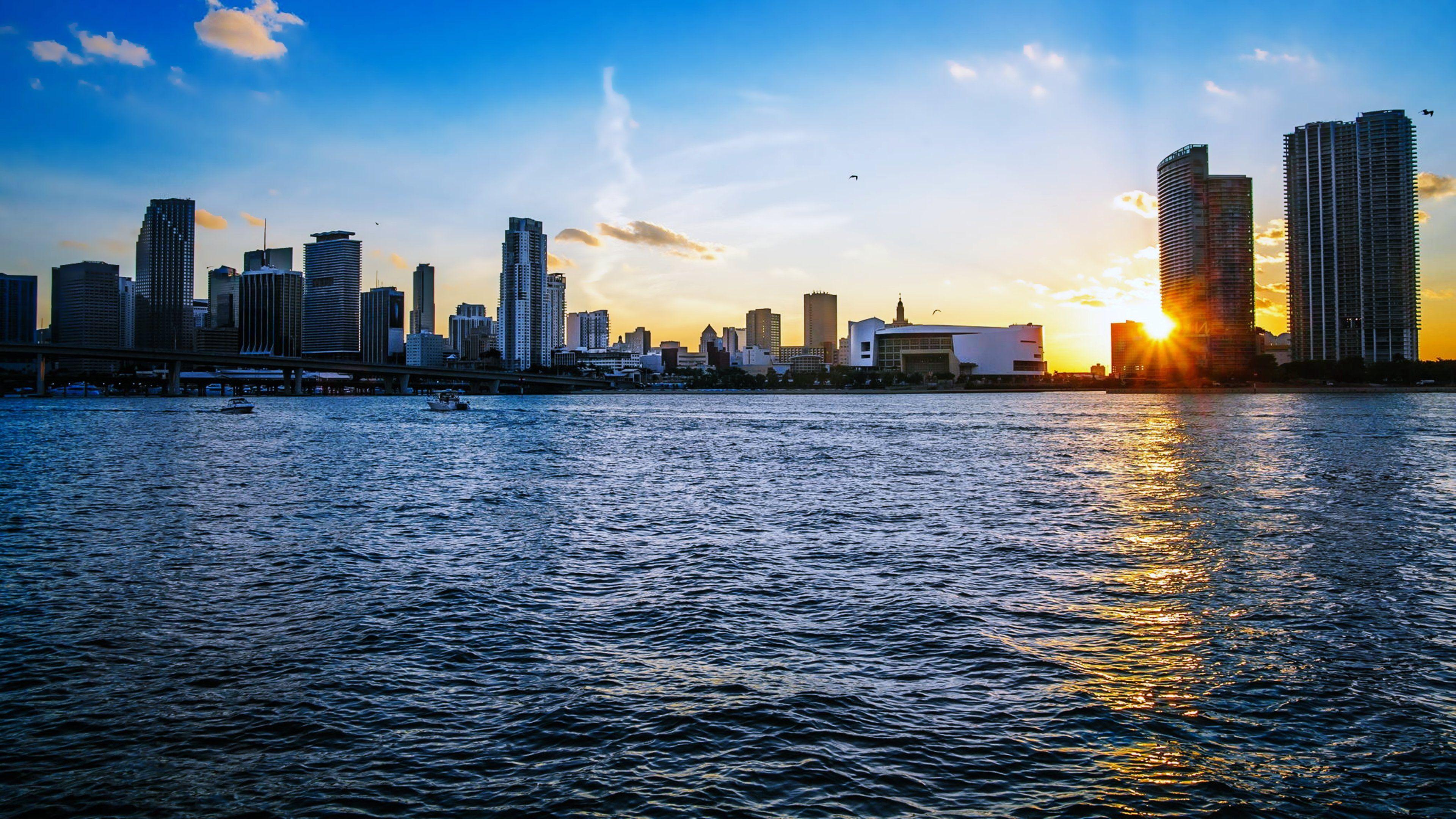 3840x2160 miami, Florida, Ssha, Atlantic, Miami dade, County, Alpha, World, City, Biotechnology, Globalization, Development, Technology, Port, Sunrise, Boats, Buildings, Development, Globalization, Hotels, Sea, Sky, Skysc Wallpaper HD / Desktop and Mobile