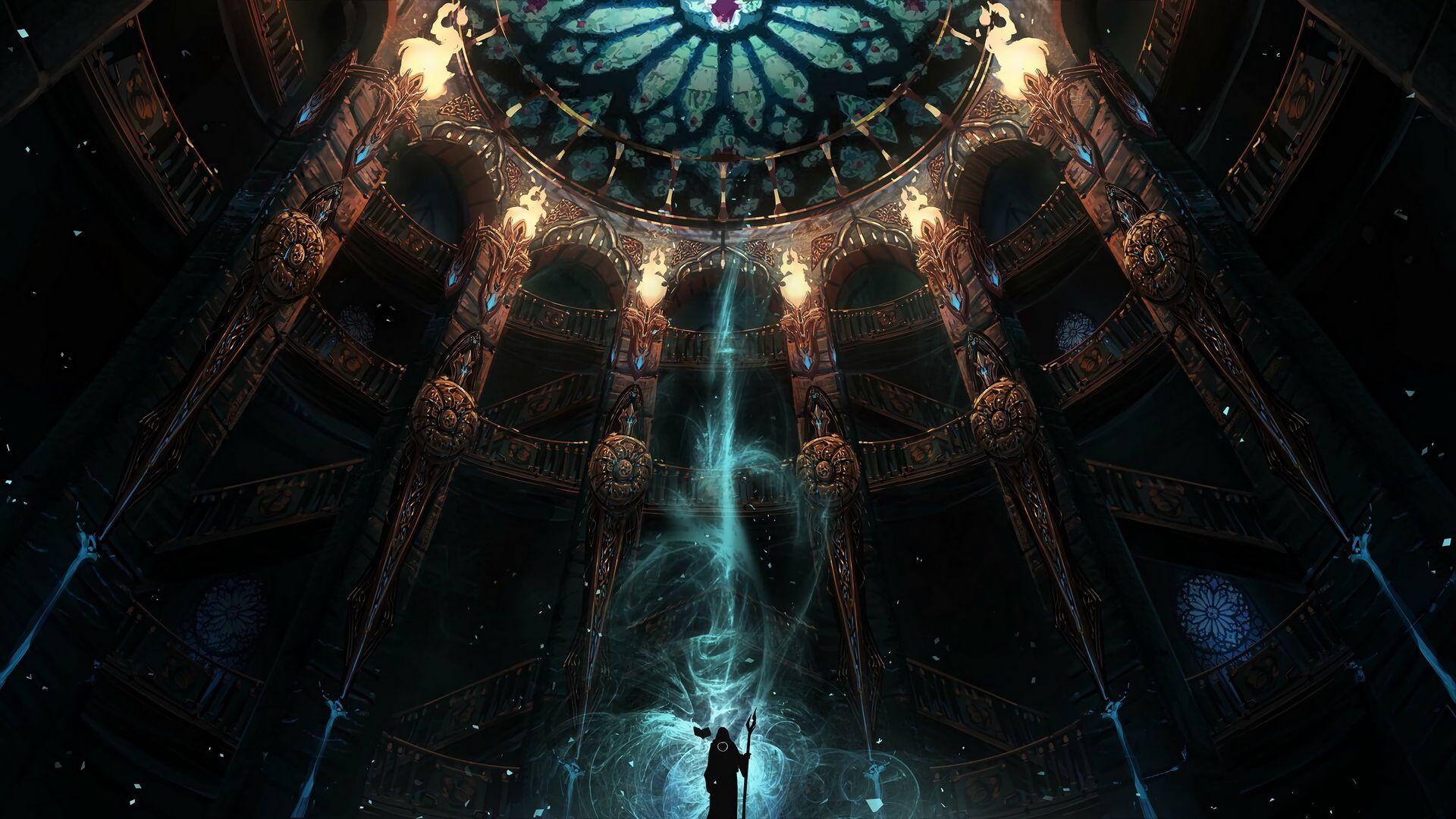 1920x1080 Download wallpaper 1920x1080 wanderer, castle, fantasy, magic, art full hd, hdtv, fhd, 1080p HD background