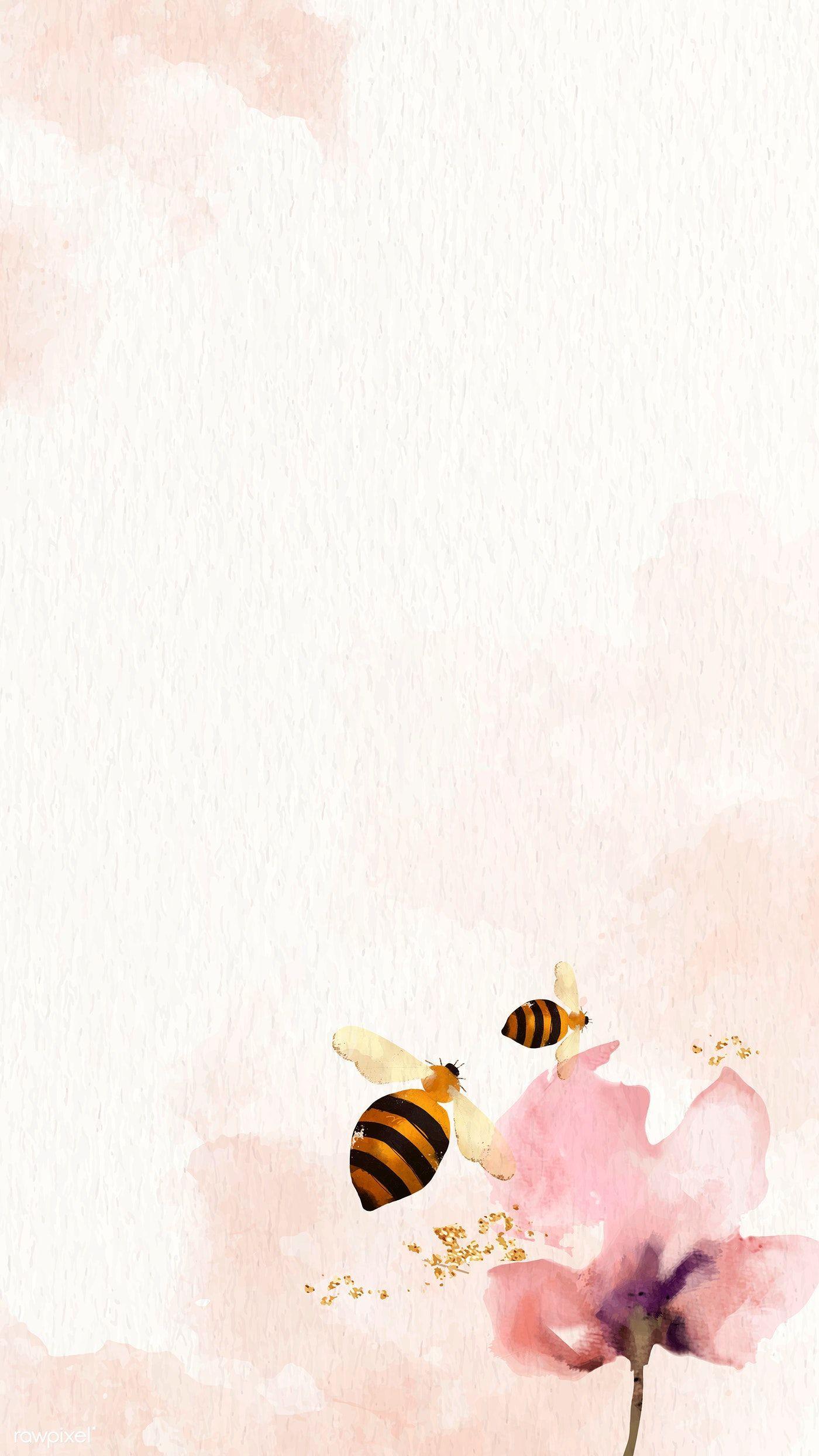 1400x2488 Download premium vector of Honey Bees and flower watercolor background. Watercolor flower background, Watercolor wallpaper iphone, Watercolor wallpaper phone