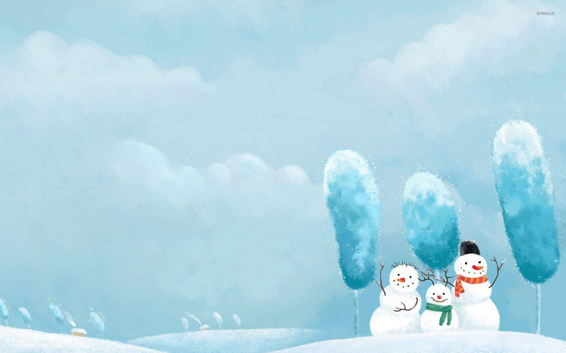 1920x1200 Happy snowman family waving wallpaper Art wallpaper
