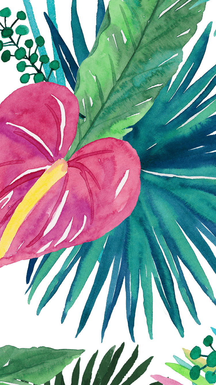 750x1334 Rose Gold Tropical Watercolor Wallpaper .
