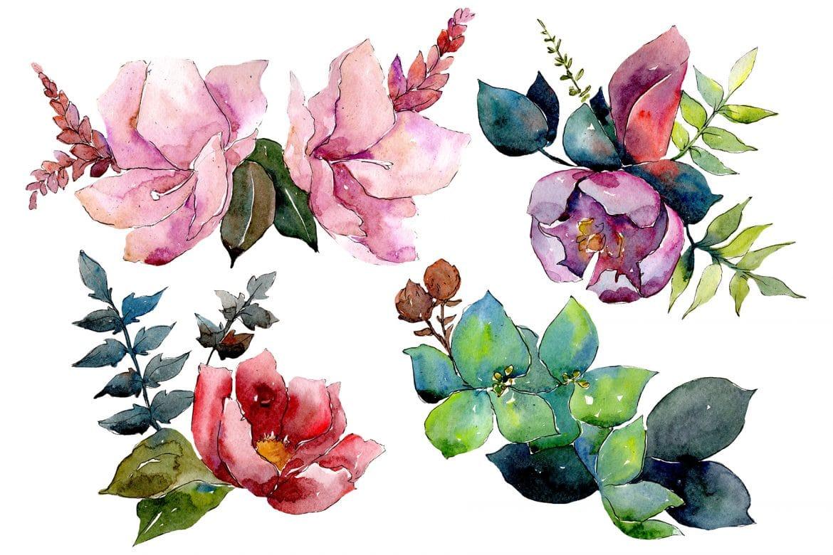 1170x780 Bouquet of tropical flowers PNG watercolor