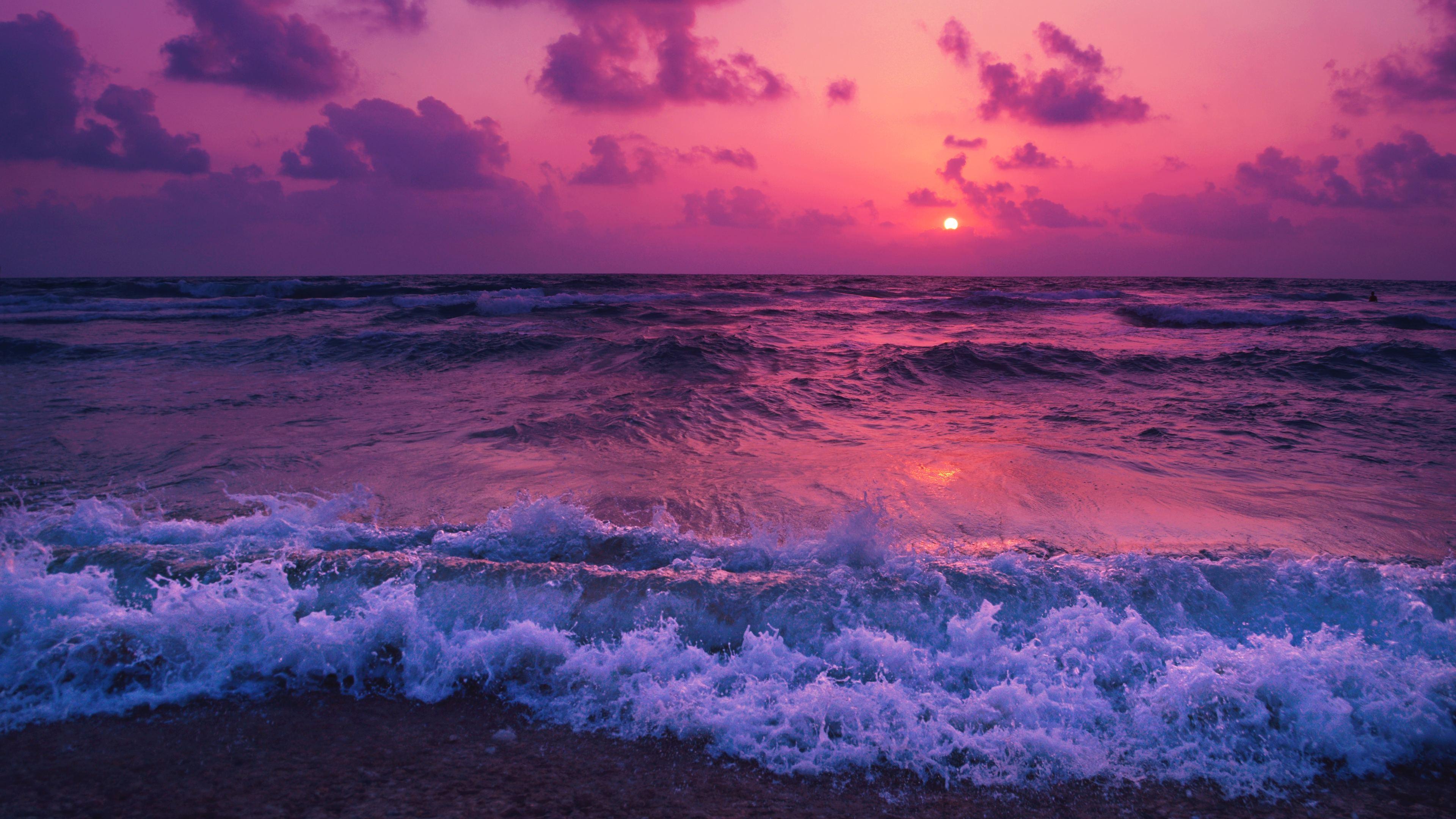 3840x2160 Wallpaper 4k Sunset Waves Red 5k 4k Wallpaper, 5k Wallpaper, Hd Wallpaper, Nature Wallpaper, Red Wallpaper, Sunset Wallpaper, Waves Wallpaper