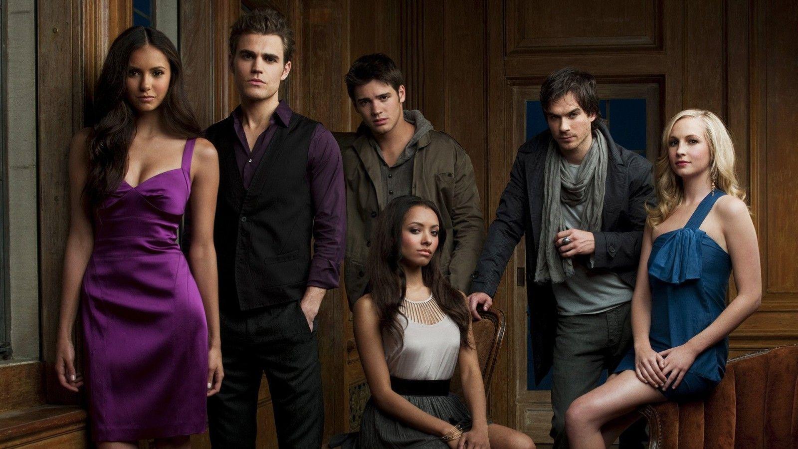 1600x900 Damon Salvatore Elena Gilbert Caroline Forbes HD The Vampire Diaries Wallpaper