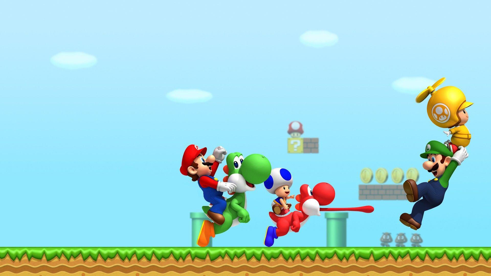 1920x1080 luigi mario toad yoshi with blue sky background HD games Wallpaper</a> Wallpaper