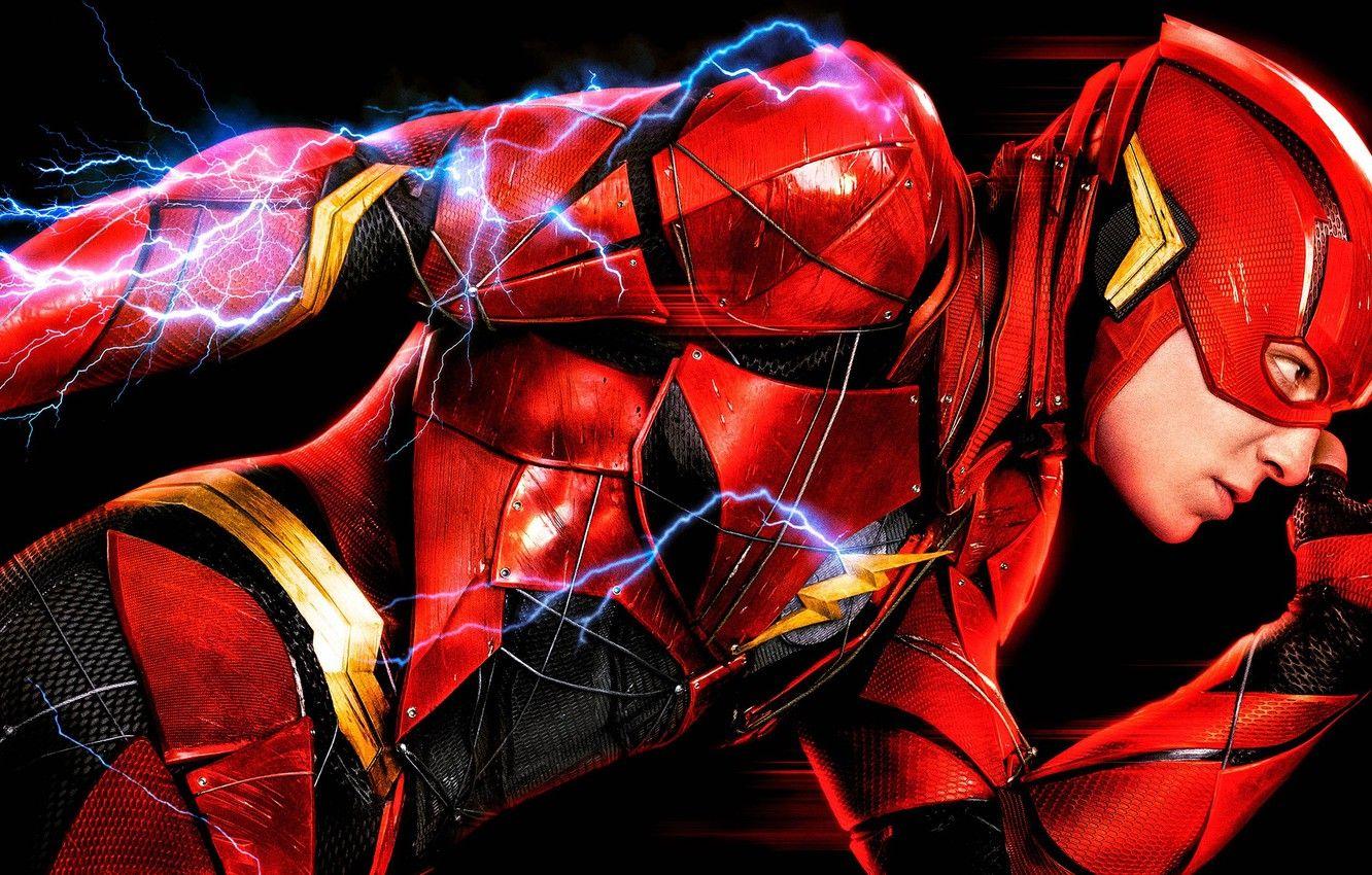 1332x850 Wallpaper red, fiction, sparks, costume, black background, poster, comic, DC Comics, Justice League, Flash, The Flash, Barry Allen, Ezra Miller, Ezra Miller, Justice League image for desktop, section фильмы