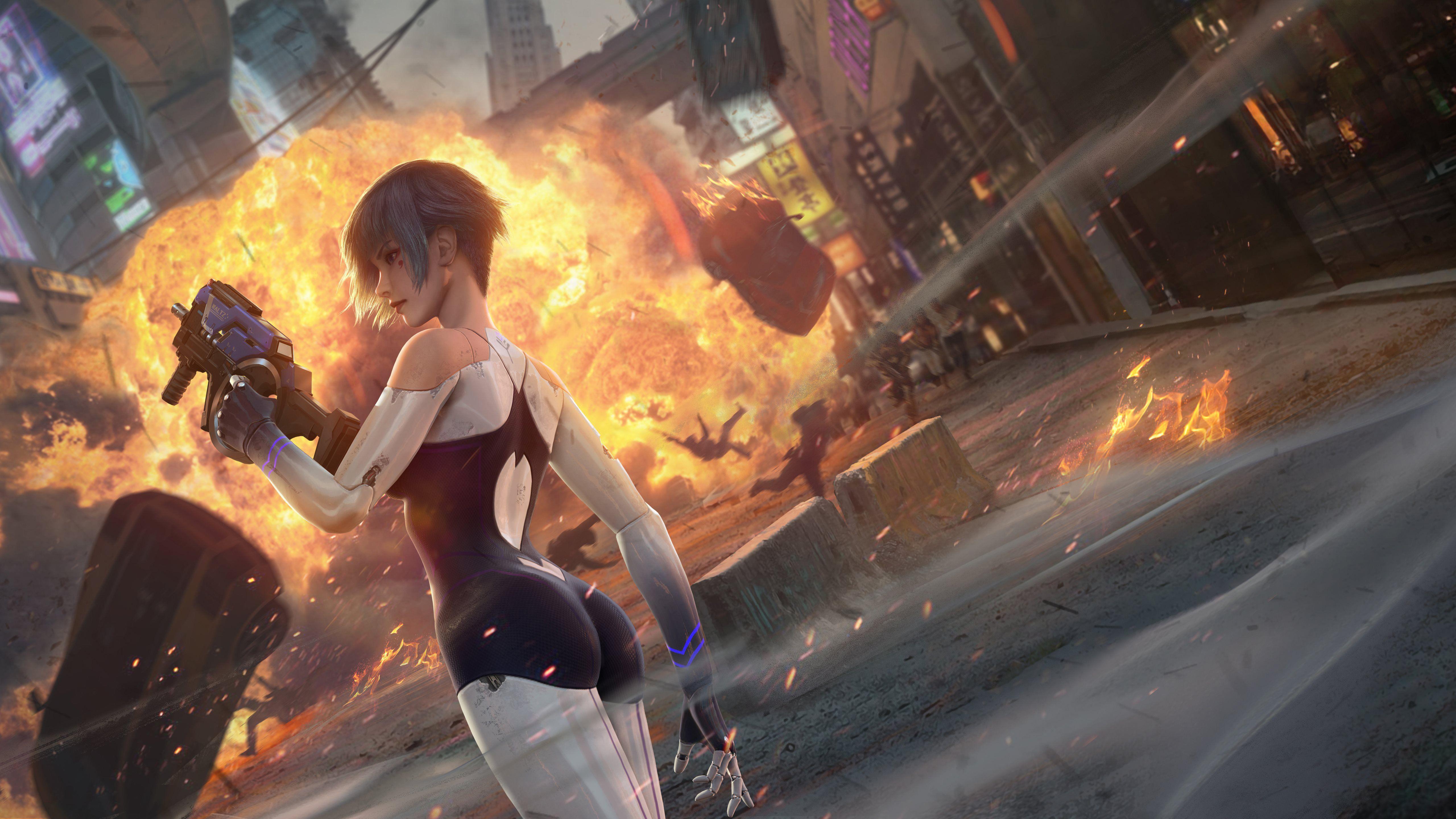 5120x2880 cyber hunter girl 5k MacBook Air Wallpaper Download