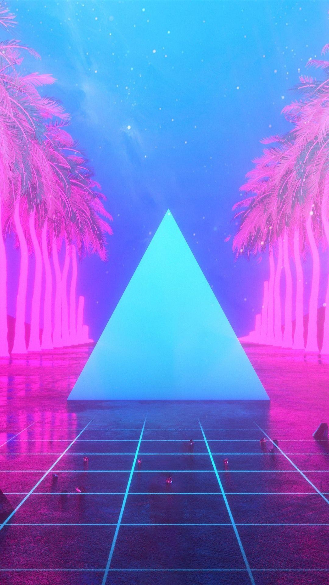 1080x1920 Palm Trees, Triangle, Neon, Art Design 1080x1920 IPhone 8 7 6 6S Plus Wallpaper, Background, Picture, Image