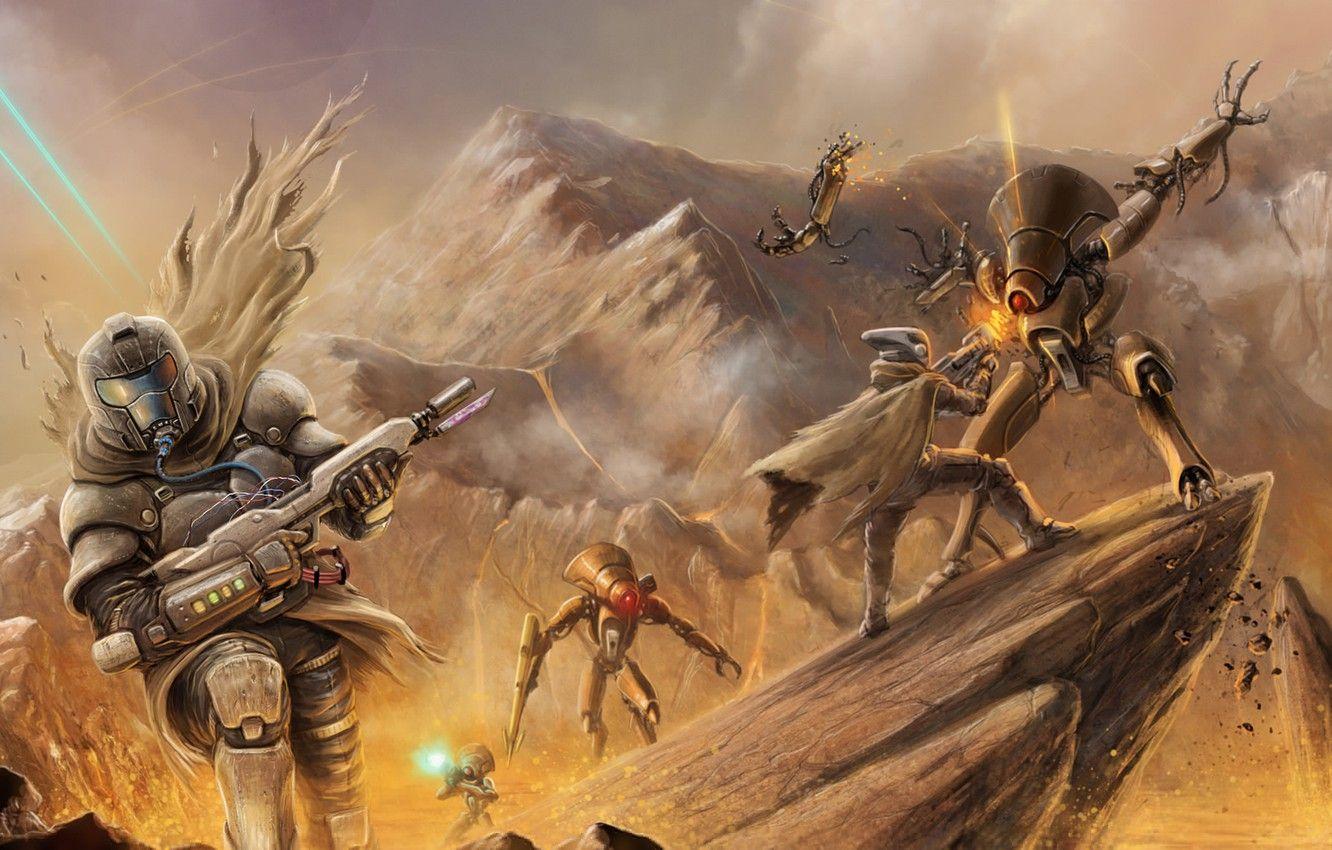 1332x850 Wallpaper weapons, rocks, robots, art, soldiers, battle, Bungie, Destiny image for desktop, section игры
