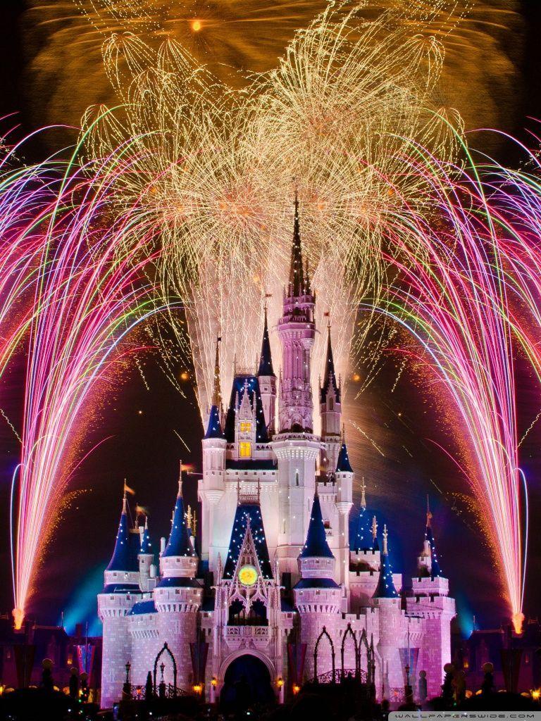 768x1024 Disney Castle Fireworks Wallpaper