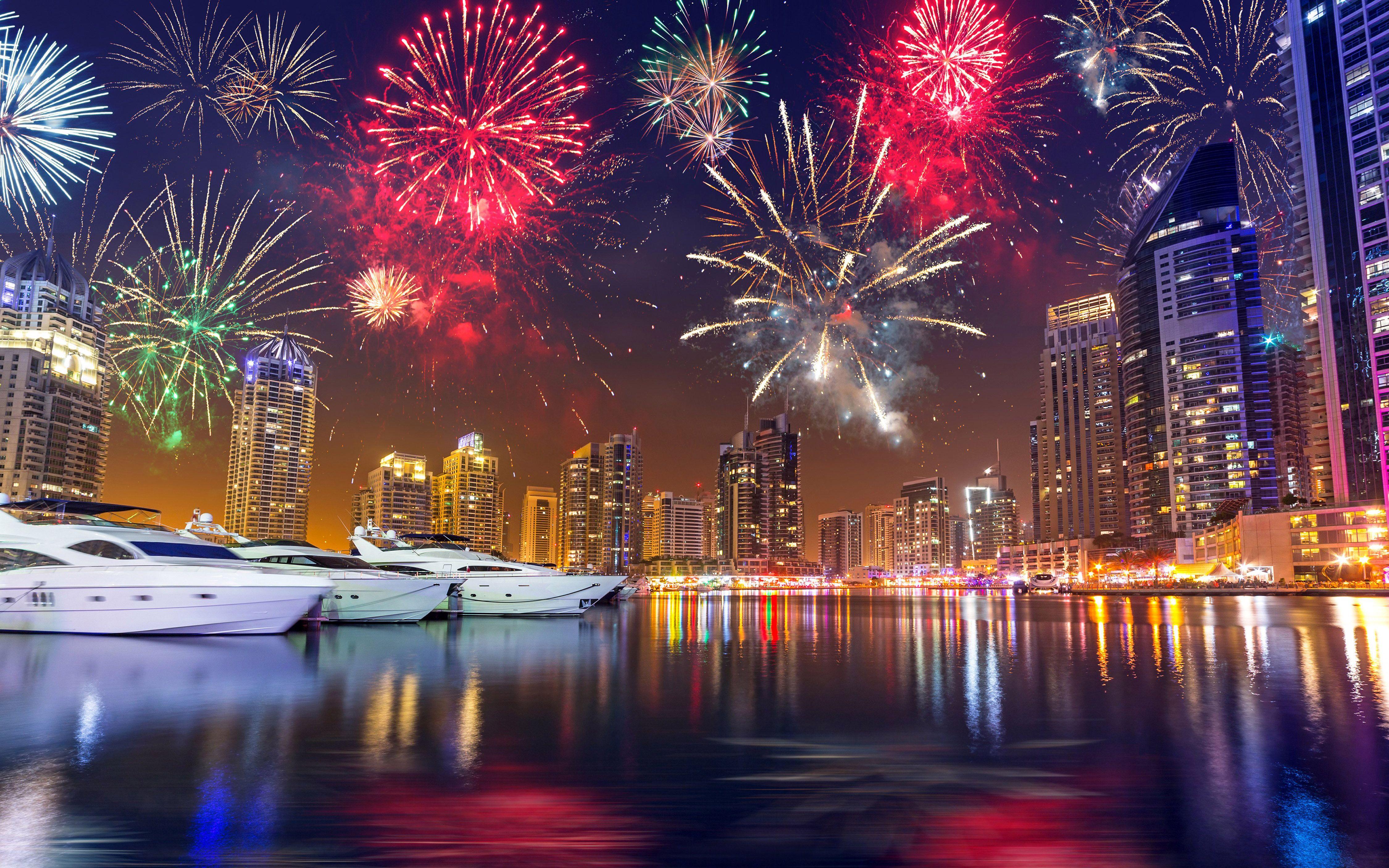 4500x2813 Christmas Night In Dubai Holidays City Skyscrapers At Night The Sky Fireworks Uae HD Wallpaper 4500x2813 :
