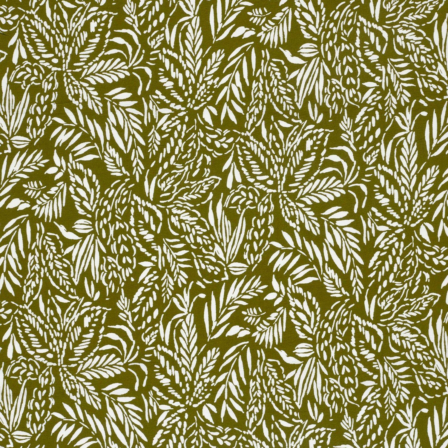 1500x1500 Viscose Nylon Crepe Stof Bladeren Kaki groen