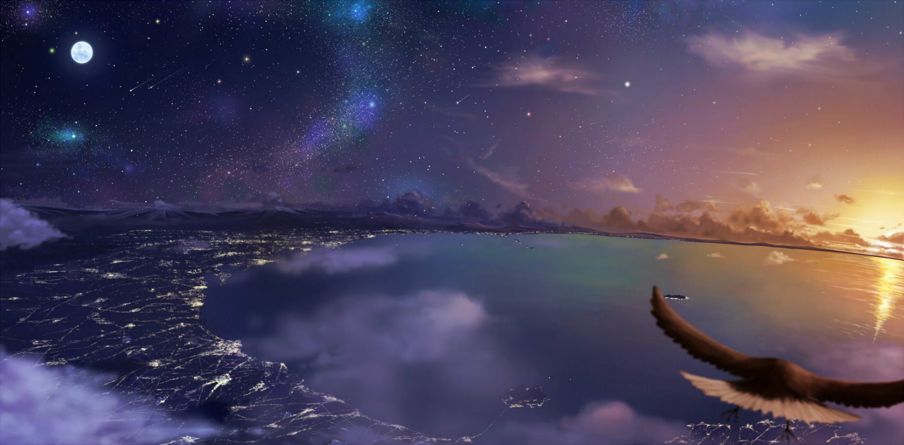 1830x900 Lofi Anime Skies: Original HD Wallpaper by ぺいx900
