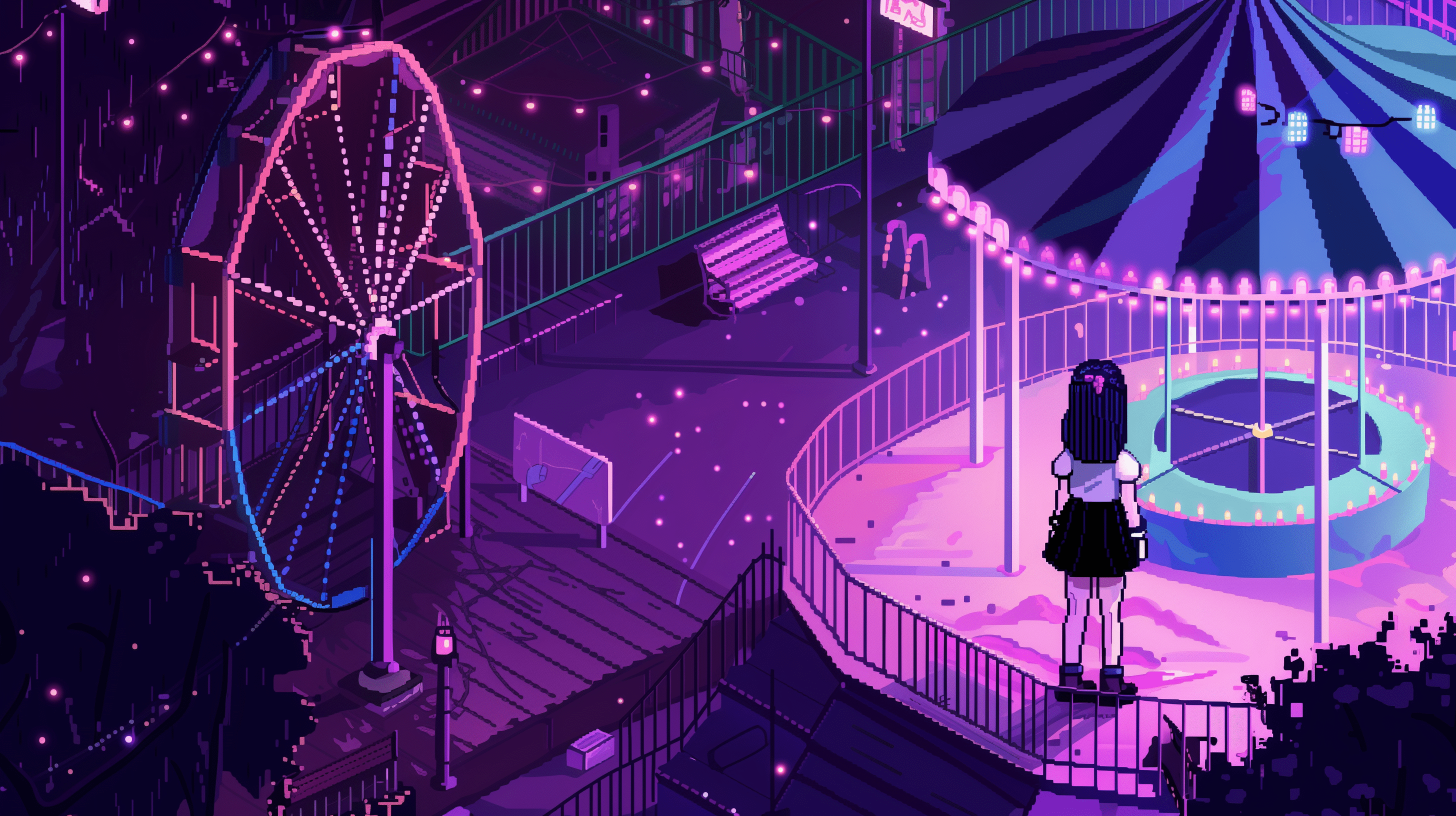 2912x1632 Purple 8 Bit Lofi Carnival HD Wallpaper By Patrikax1632