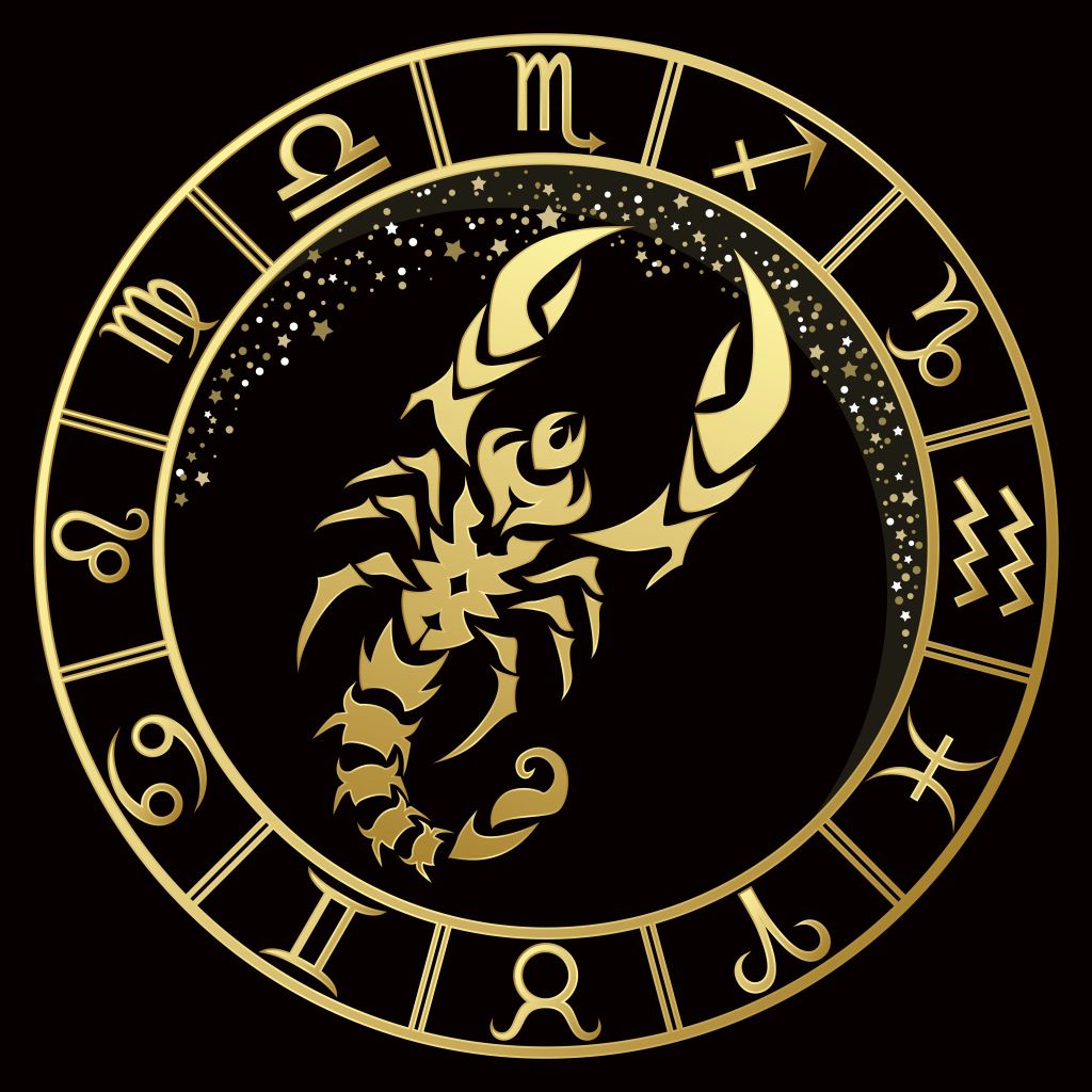 1024x1024 Golden zodiac sign Scorpio on black background Desktop wallpaper 1024x1024