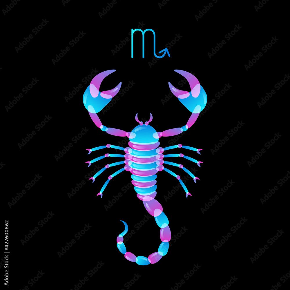 1000x1000 Photography Poster Zodiac sign scorpio neon on black background, horoscope