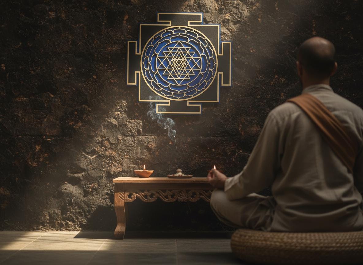 1184x864 Blue Sri Yantra Wood Wall Art, Sacred Geometry Decor